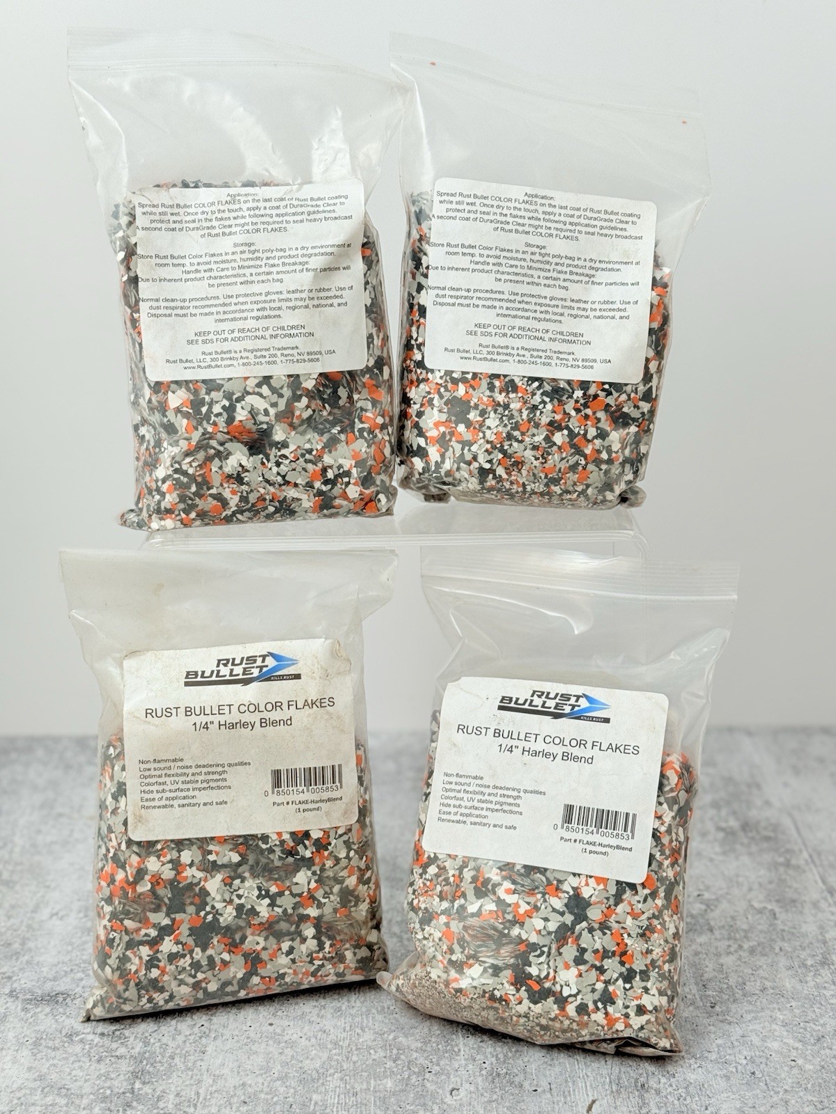 Rust Bullet Color Flake 1/4” Harley Blend Customized Concrete Floor Black Orange