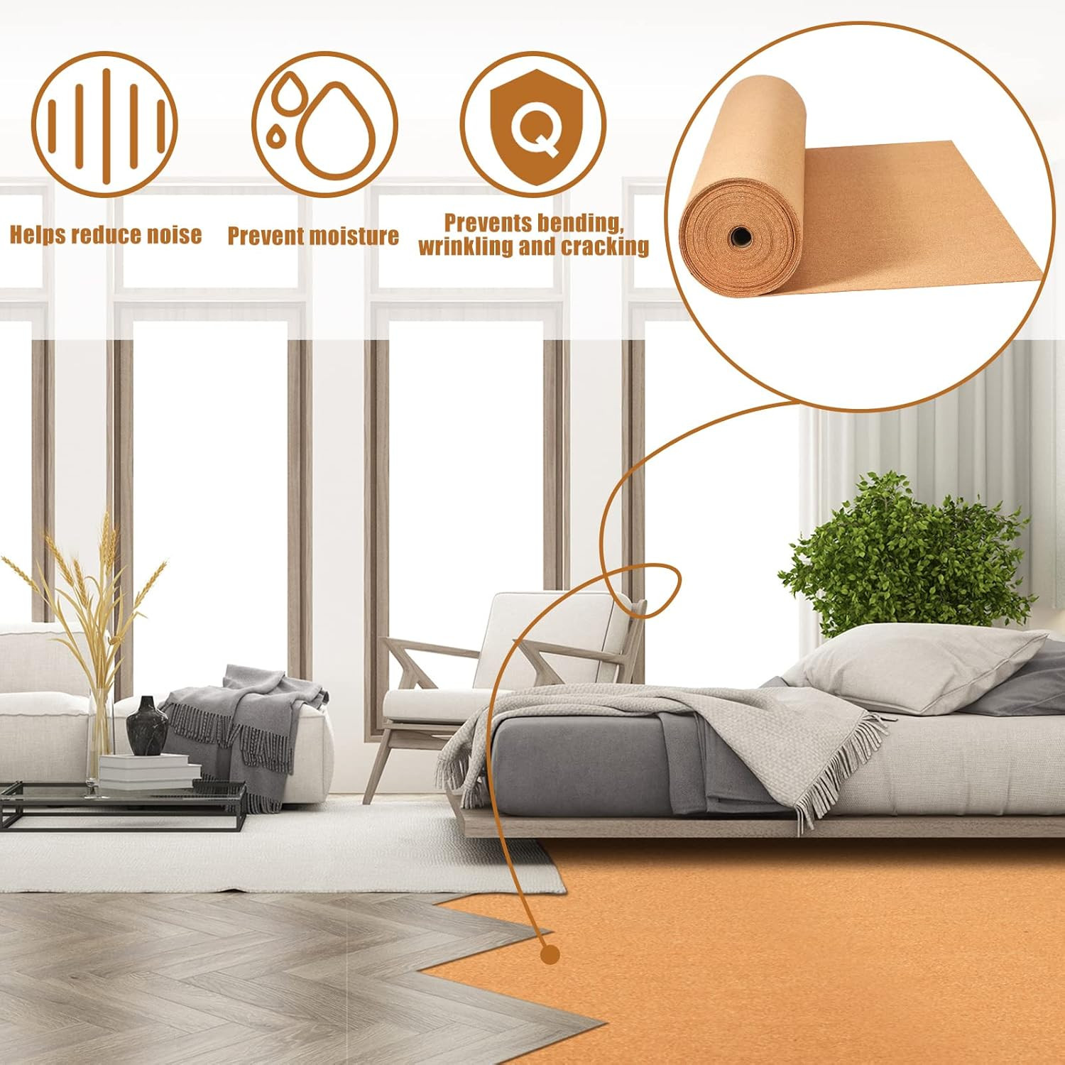 200 Sq. Ft. Cork Roll Cork Mat Roll 48 X 600 Inch Cork Underlayment Roll 1/8 Thi