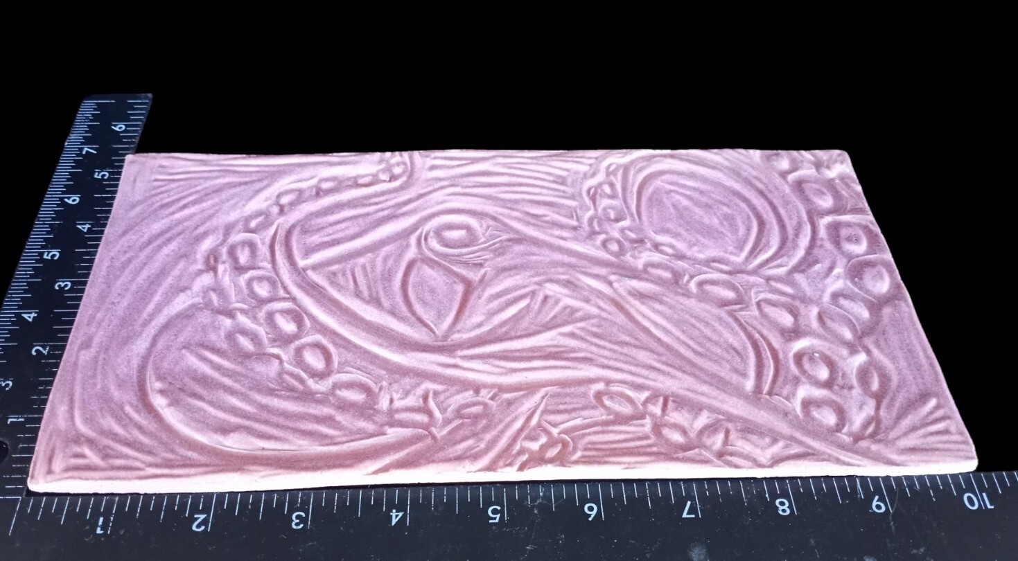 Artistic Octopus Ceramic Tile 10″×5″ Pink Relief Pattern Nautical