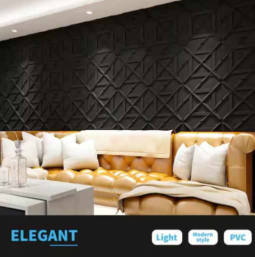 Art3d Black 3D SQUARE PVC Wall Panels 19.7”x19.7” Decorative Tiles 32 sq ft Box.