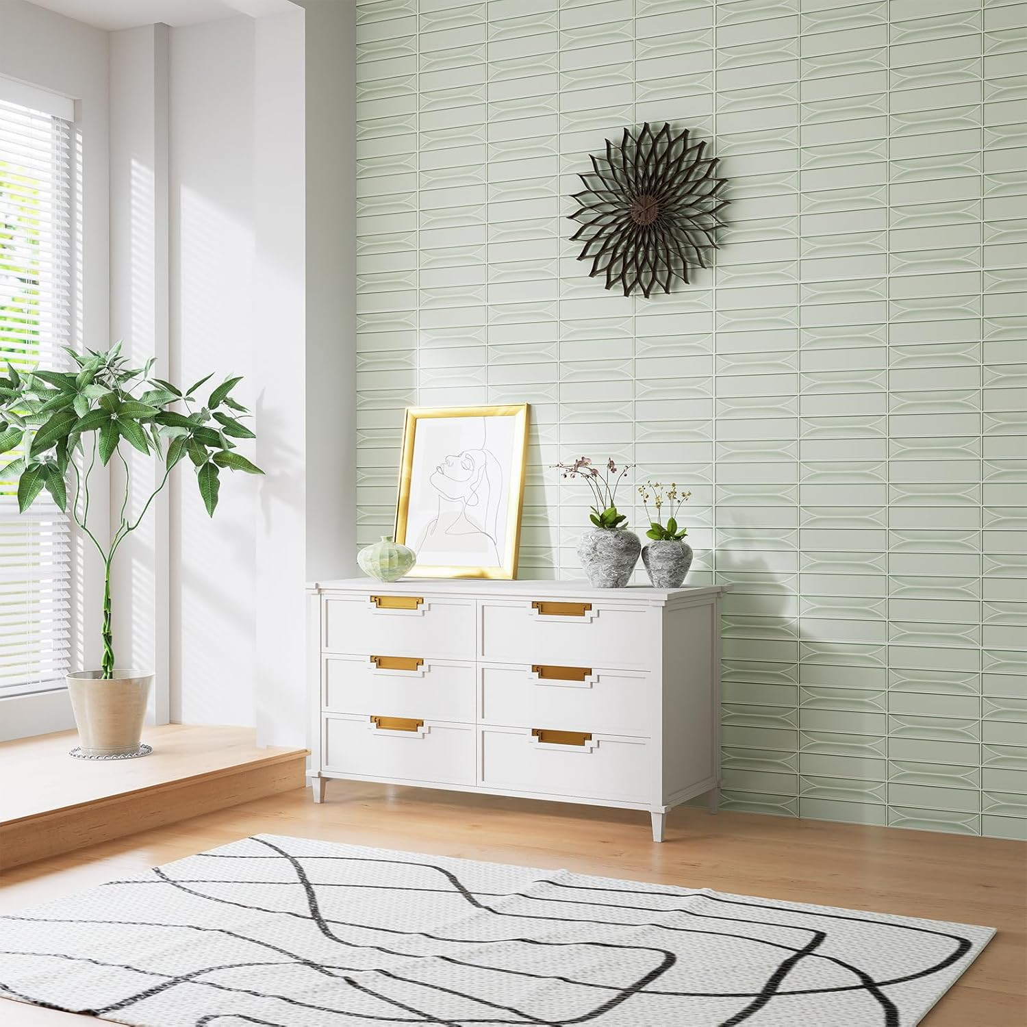 Self-Adhesive Light Green Peel and Stick Backsplash Tiles for Kitchen & Bath