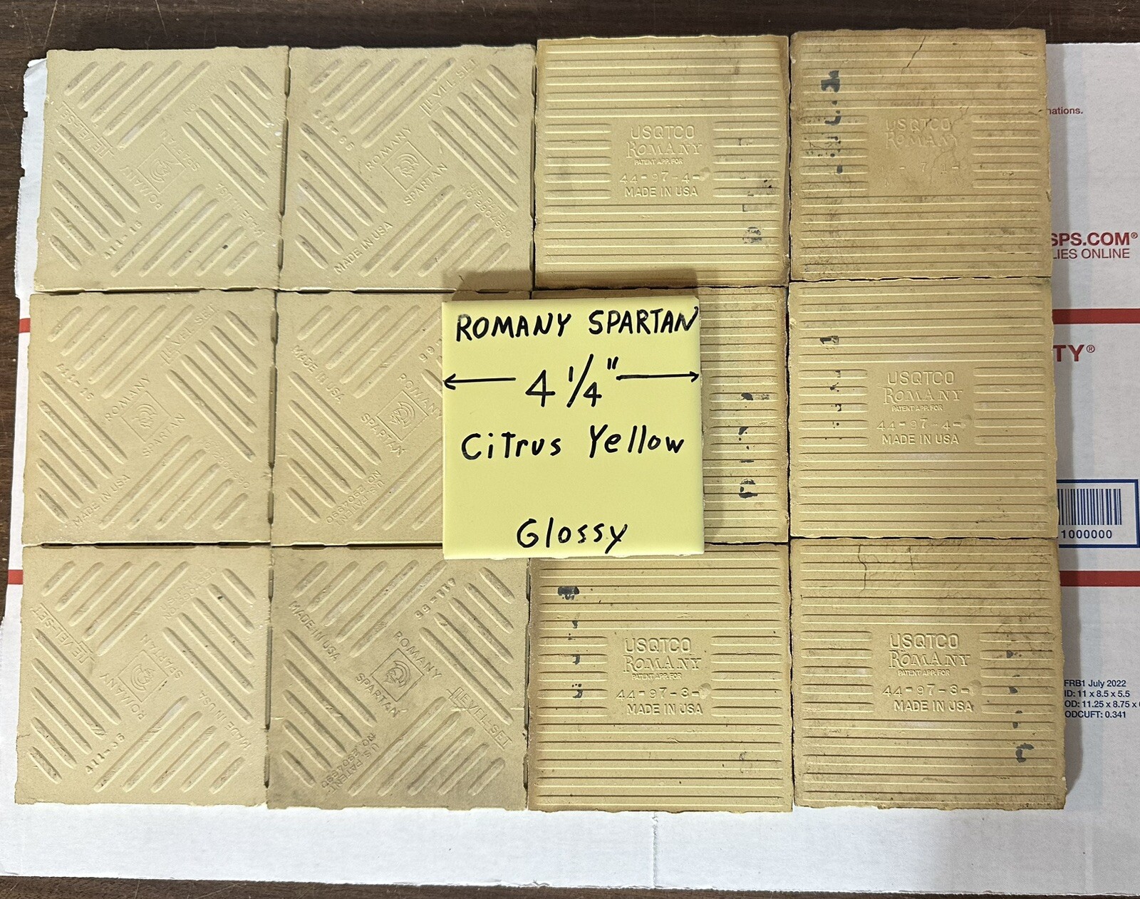 1pc. *Citrus Yellow * 4-1/4″ Glossy Ceramic Tile by Romany Co. Made 1940’s -50’s