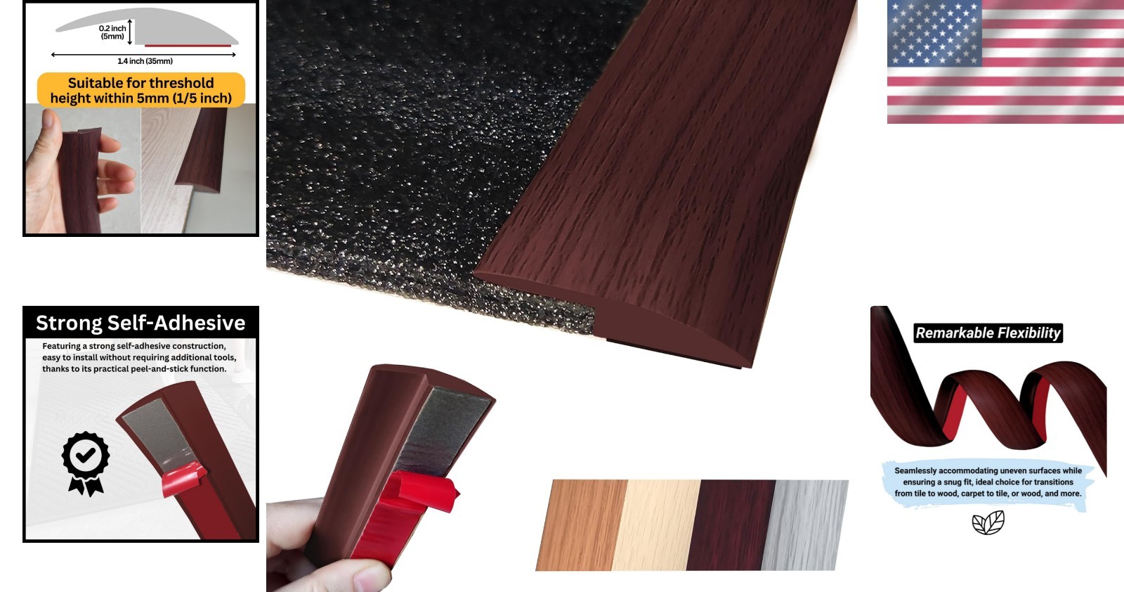 Versatile 40″ Floor Transition Strip – Red Wine, Perfect for Stylish Homes