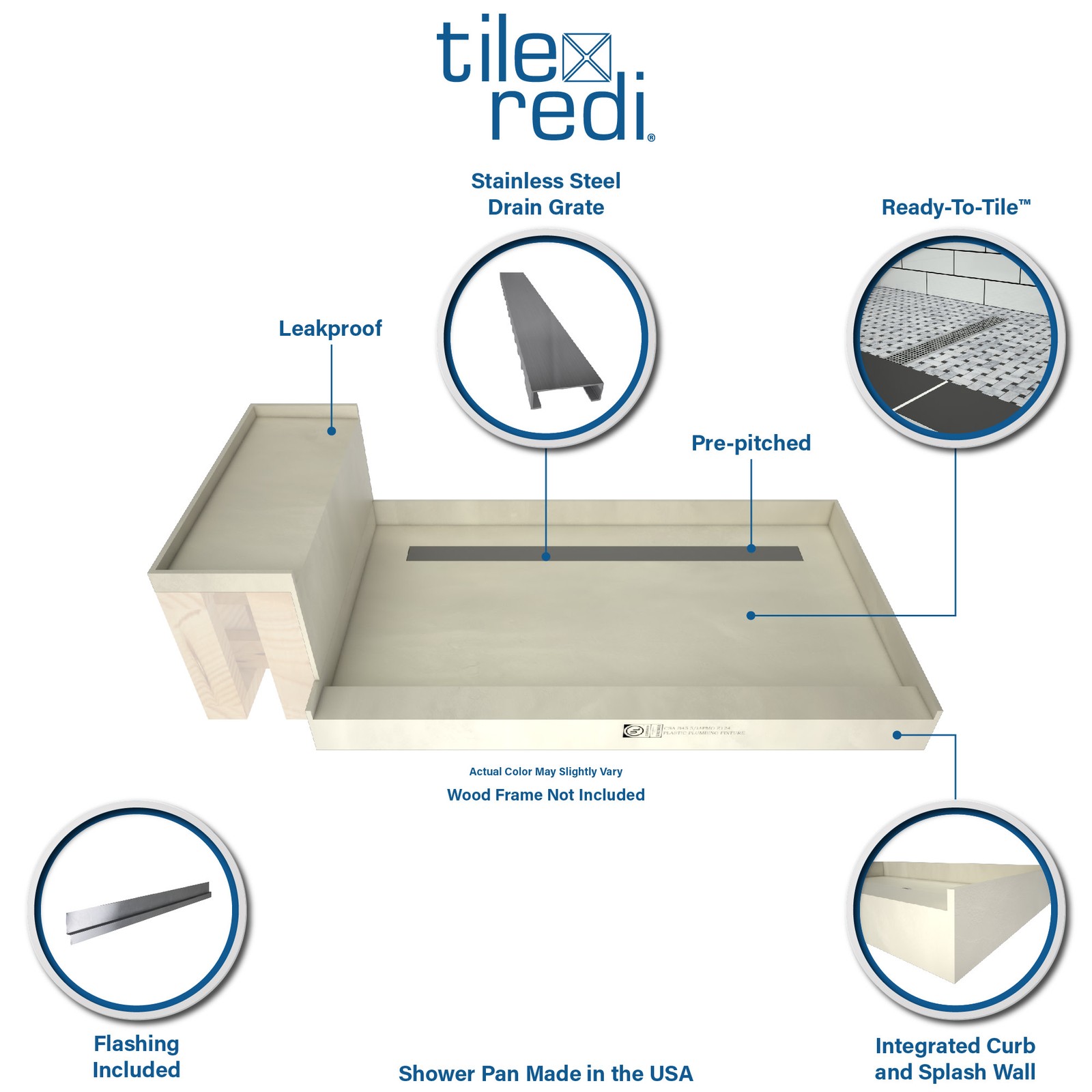 Tile Redi RT3648RSRB36KIT Base’N Bench 60″ x 36″ Rectangular – Nickel
