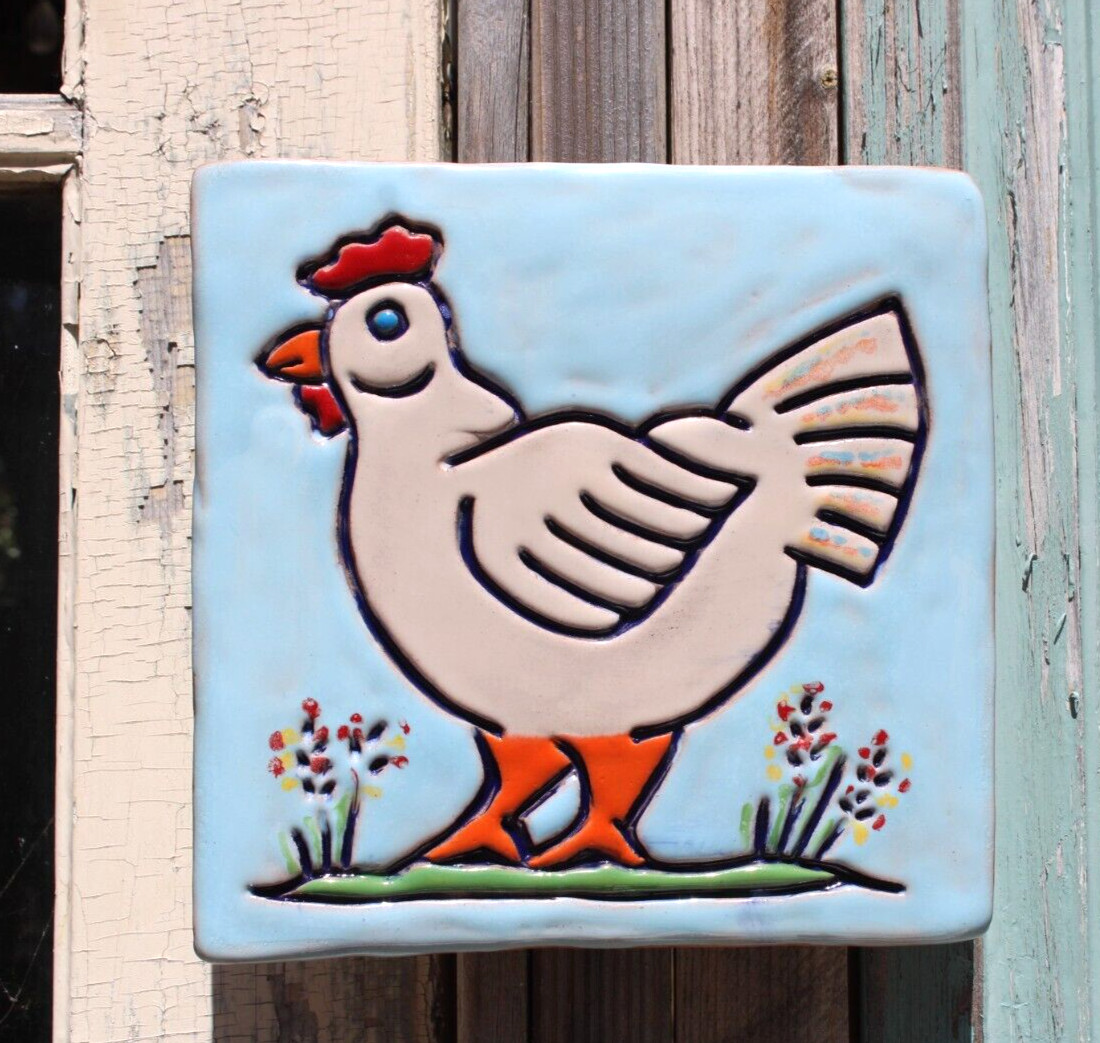 Large 8″ x 8″ P&G Ceramic Tile Wall Hanging Terra Cotta Glazed Hen 2010