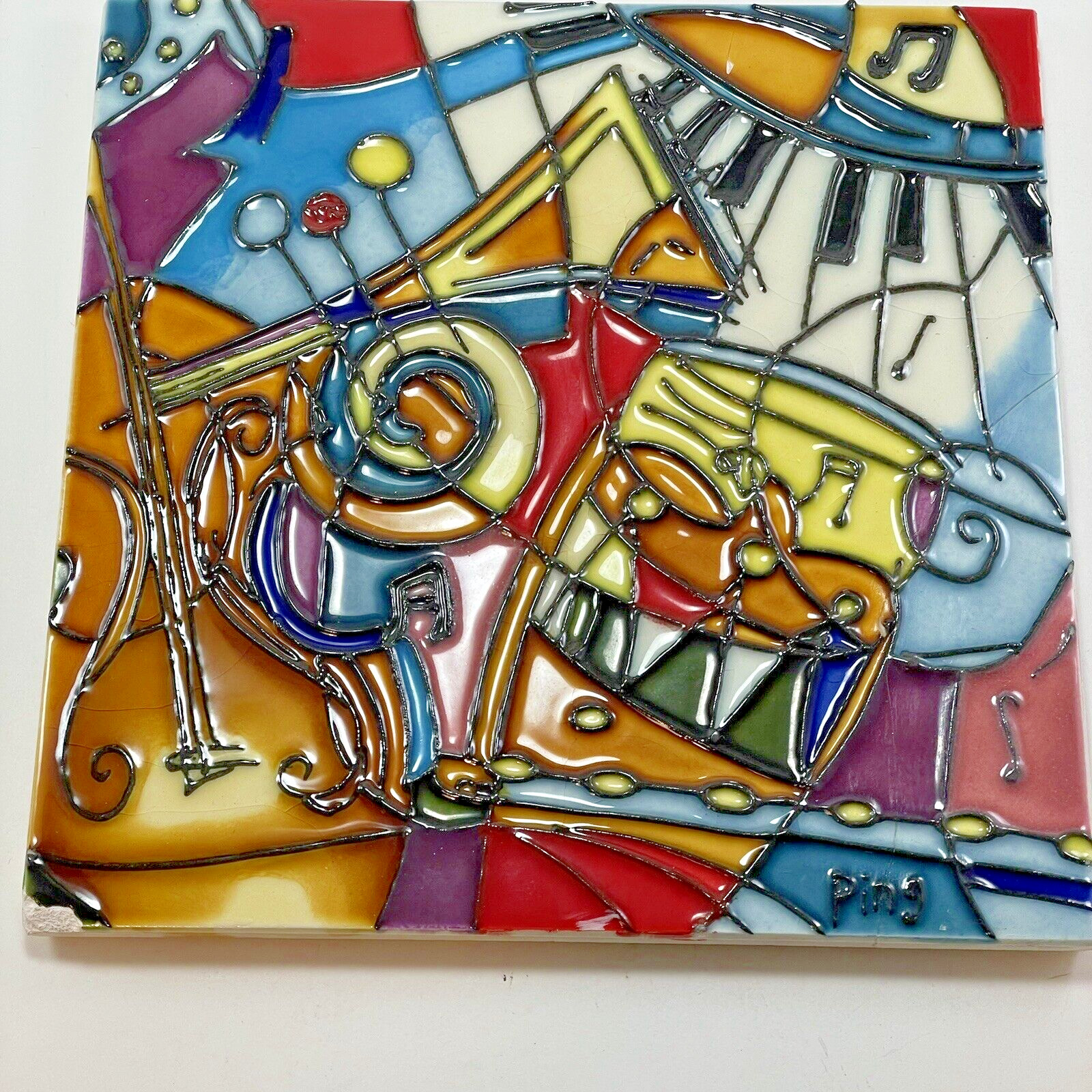 Ping 8 x 8″ Music Pattern Ceramic Art Tile Wall Décor and Trivet Hot Plate