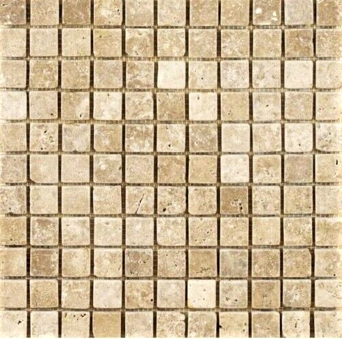 1X1 Walnut Tumbled Rounded Edge Travertine Mosaic Tile Backsplash (BOX OF 10)