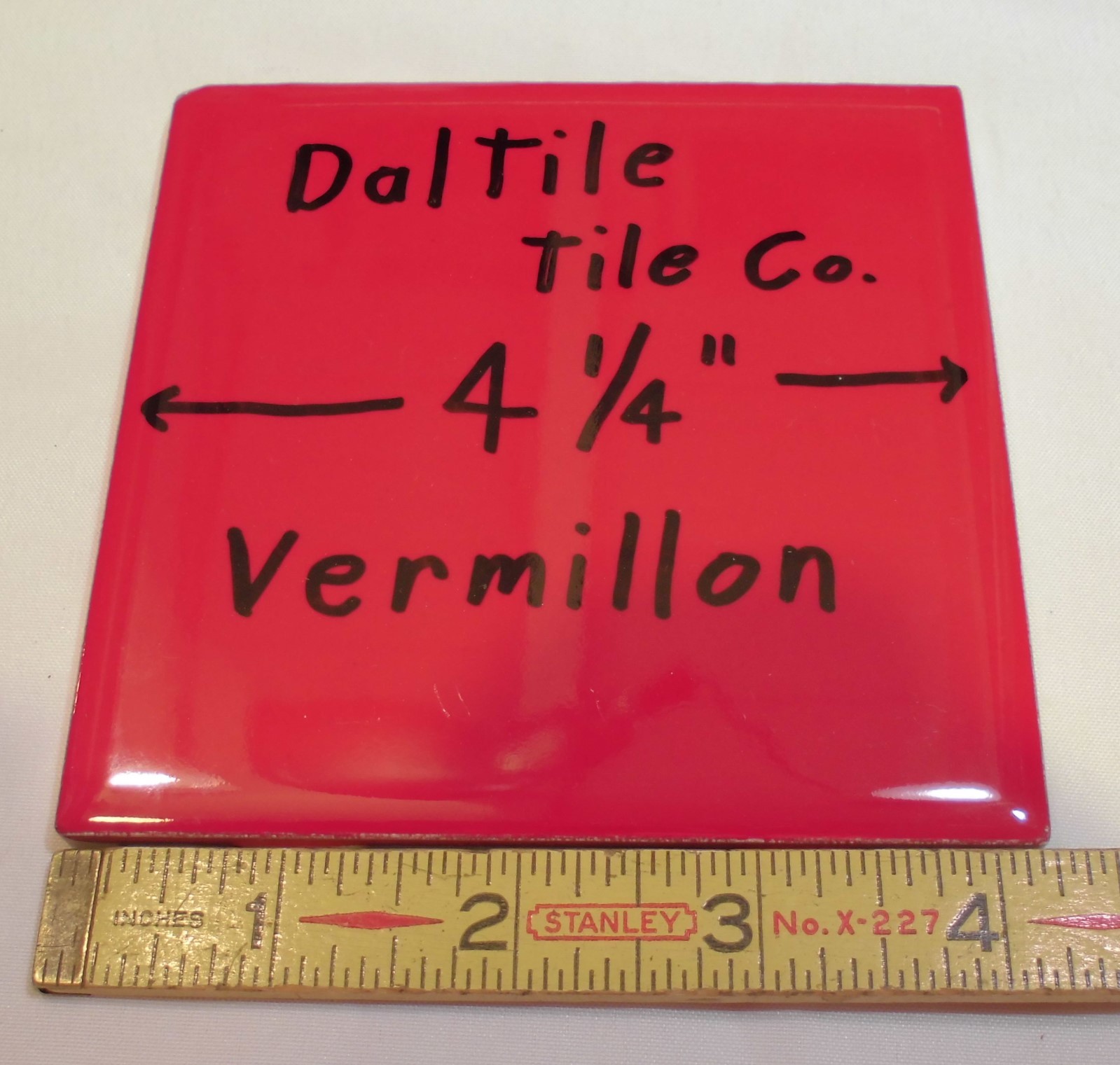 1 pc. Glossy Ceramic Tile *Vermillon*by Daltile…4-1/4″ Brilliant Red Color