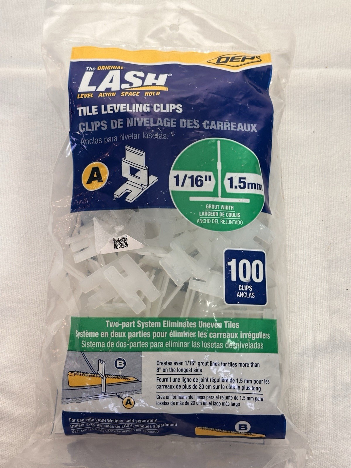 LASH White 1/16″ Tile Leveling Clips 100 ct. 1.5 mm