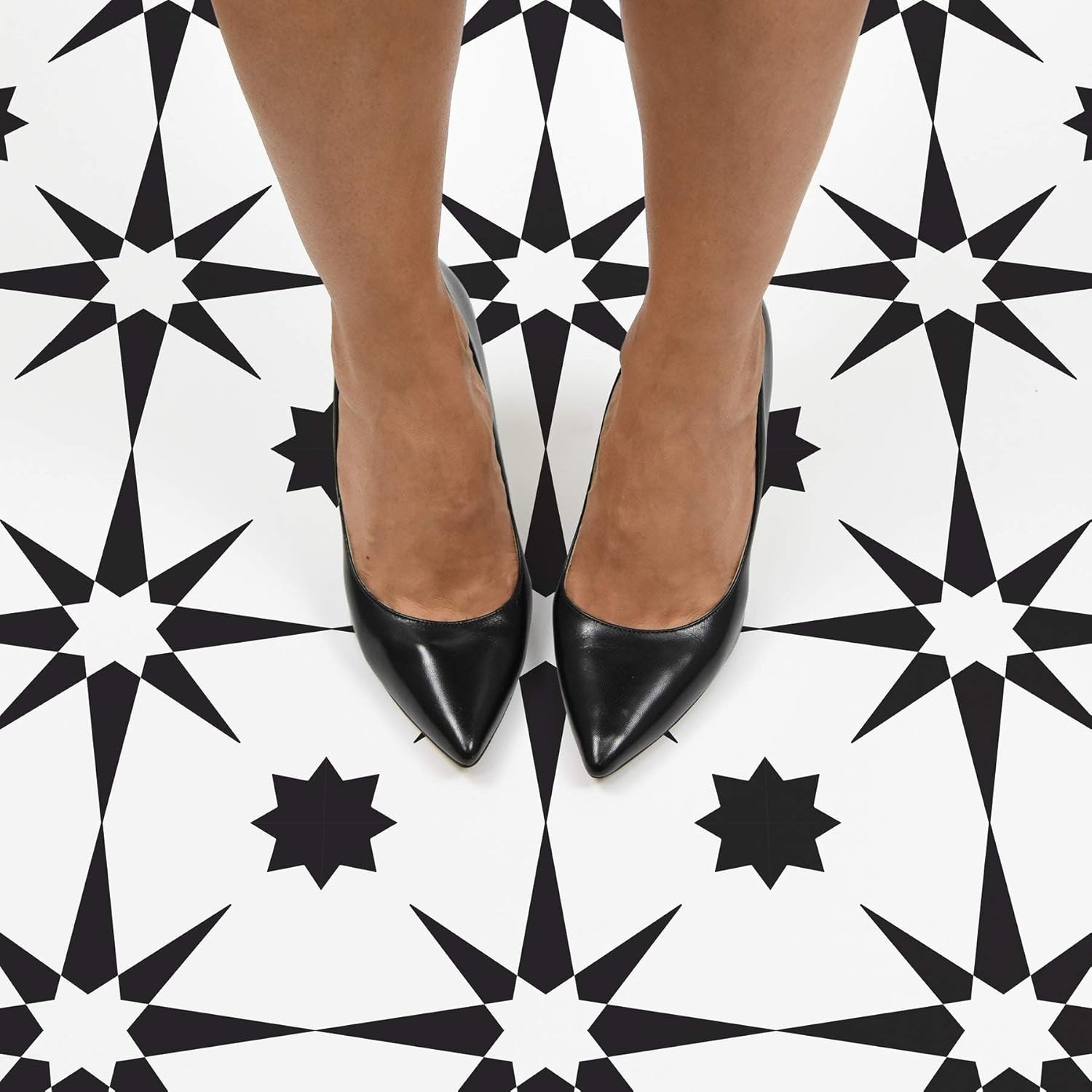 Peel & Stick Floor Tiles Vinyl Black 12x12in Water Resistant Easy Install