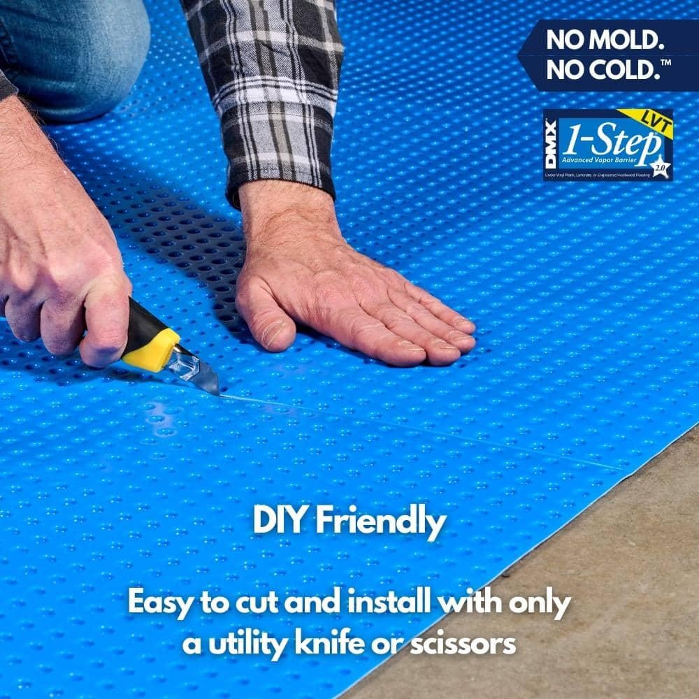 DMX 1-STEP Flooring Underlayment 29’L x 42″W Moisture Resistant Blue (100-Sq.Ft)