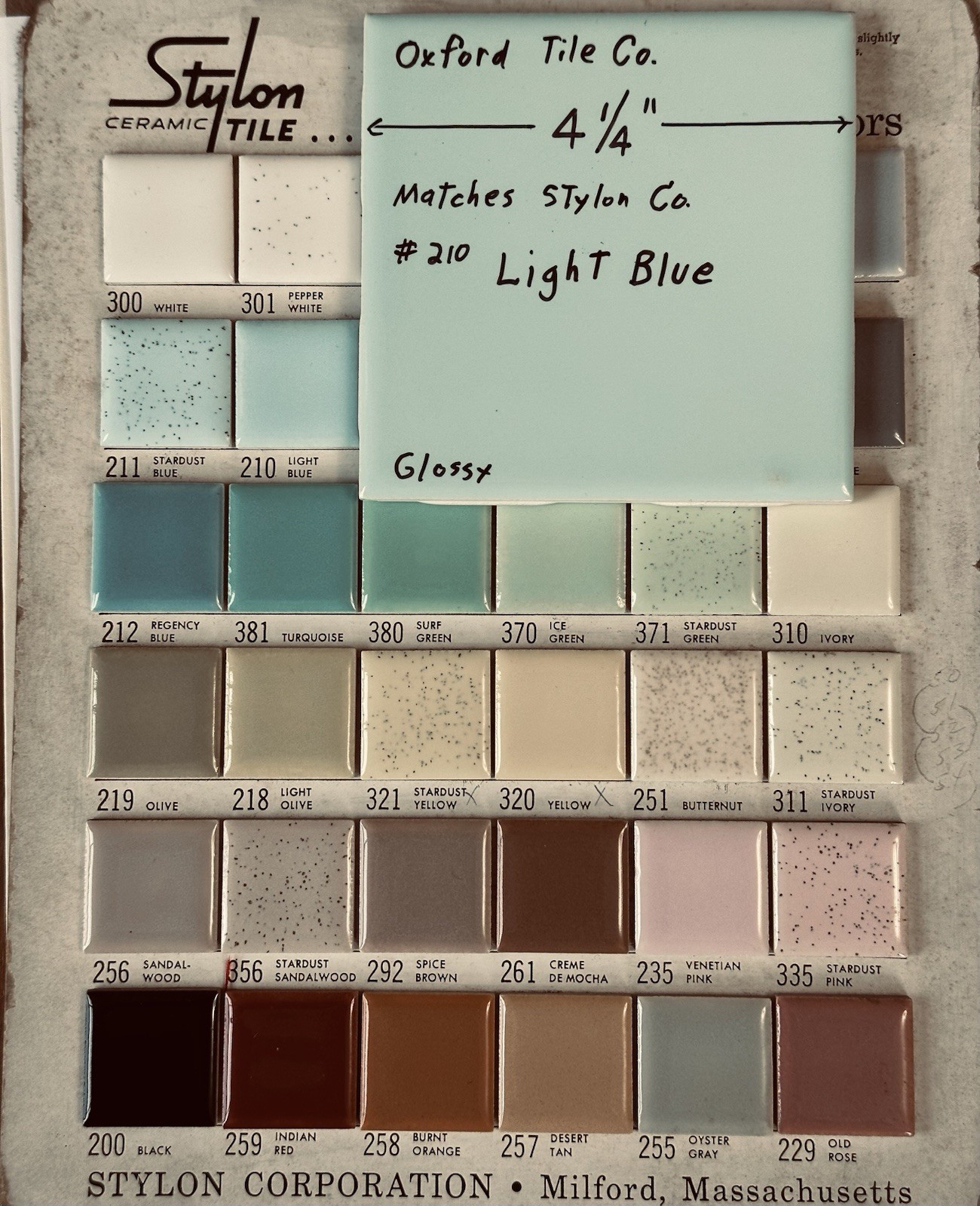 1 pc. Light Blue: 4-1/4″ Glossy Ceramic Tile by Oxford Co. matches Stylon #210