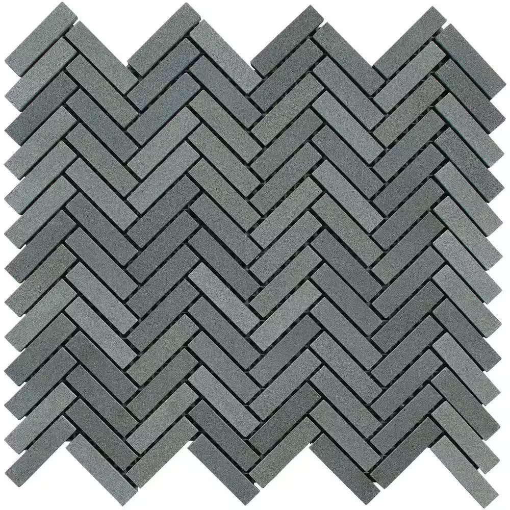 Basalt Herringbone Gray 10 In. X 10.75 in Honed Basalt Wall and Floor Mosaic Til