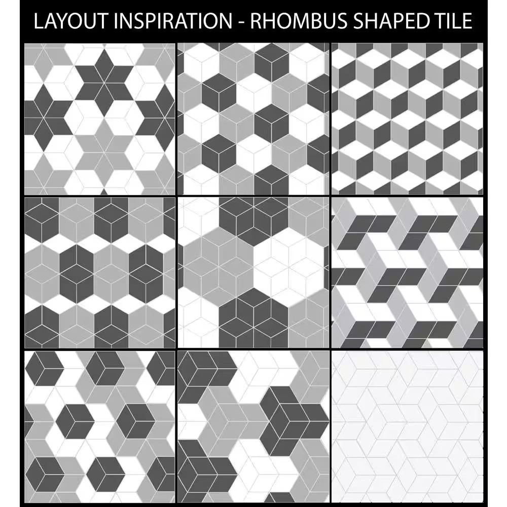 Rhombus Black 5-1/2 In. X 9-1/2 In. Porcelain Floor and Wall Tile (11.4 Sq. Ft./