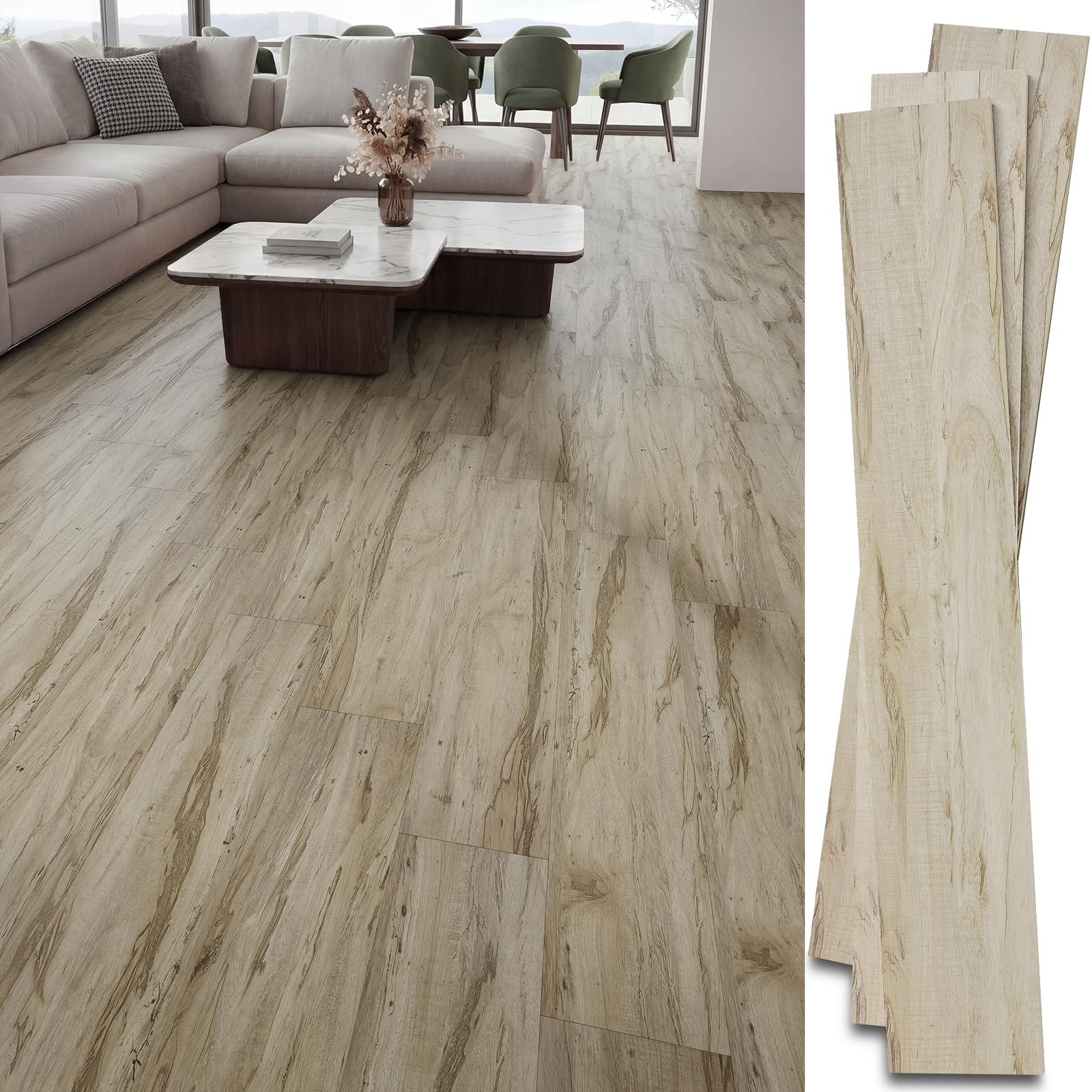 Peel and Stick Vinyl Flooring, 36-Pack 54 Sq.Ft Wood Grain Waterproof Rigid C…