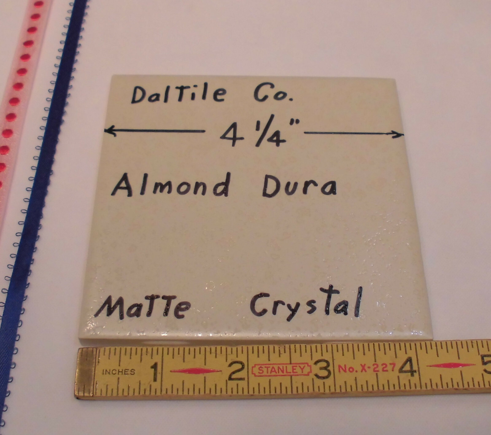 1 pc. *Almond-Dal-Dura* Ceramic Tile; Daltile 4-1/4″ Crystall Glaze; New 1990’s