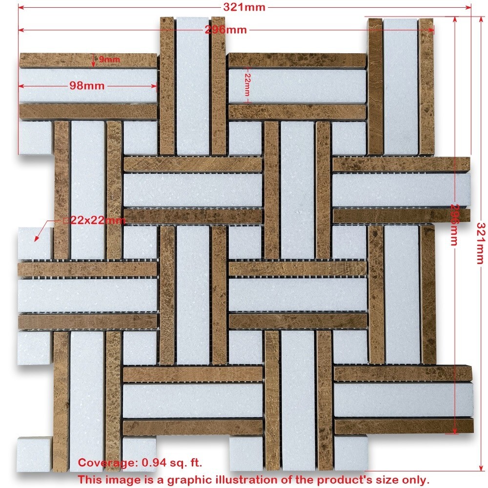 T66A8XH Thassos White Marble Twine Basketweave Mosaic Tile Yellow Woodgrain