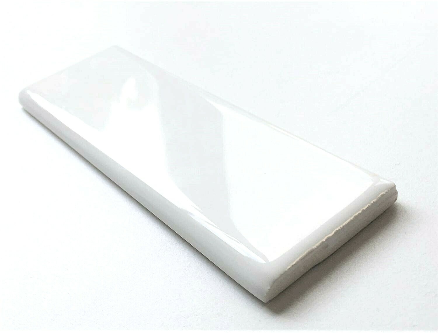 2×6 White Ceramic Bullnose for Squarefeet Depot 3×6 or 4×4 Wall Tile (BOX OF 10)
