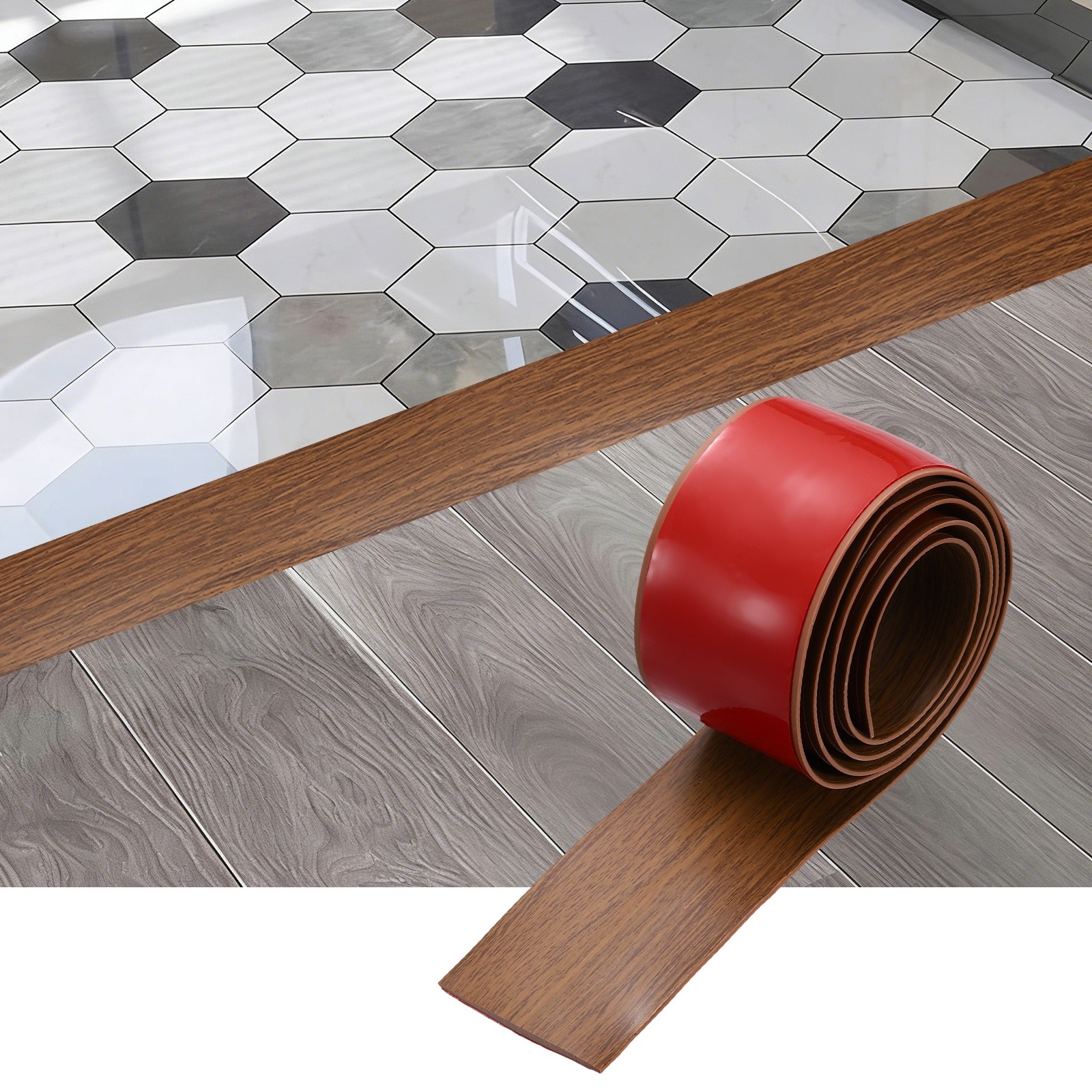 Floor Transition Strip, 3.2FT x 1.97″ x 0.14″ Wood Grain Strips, Light Brown