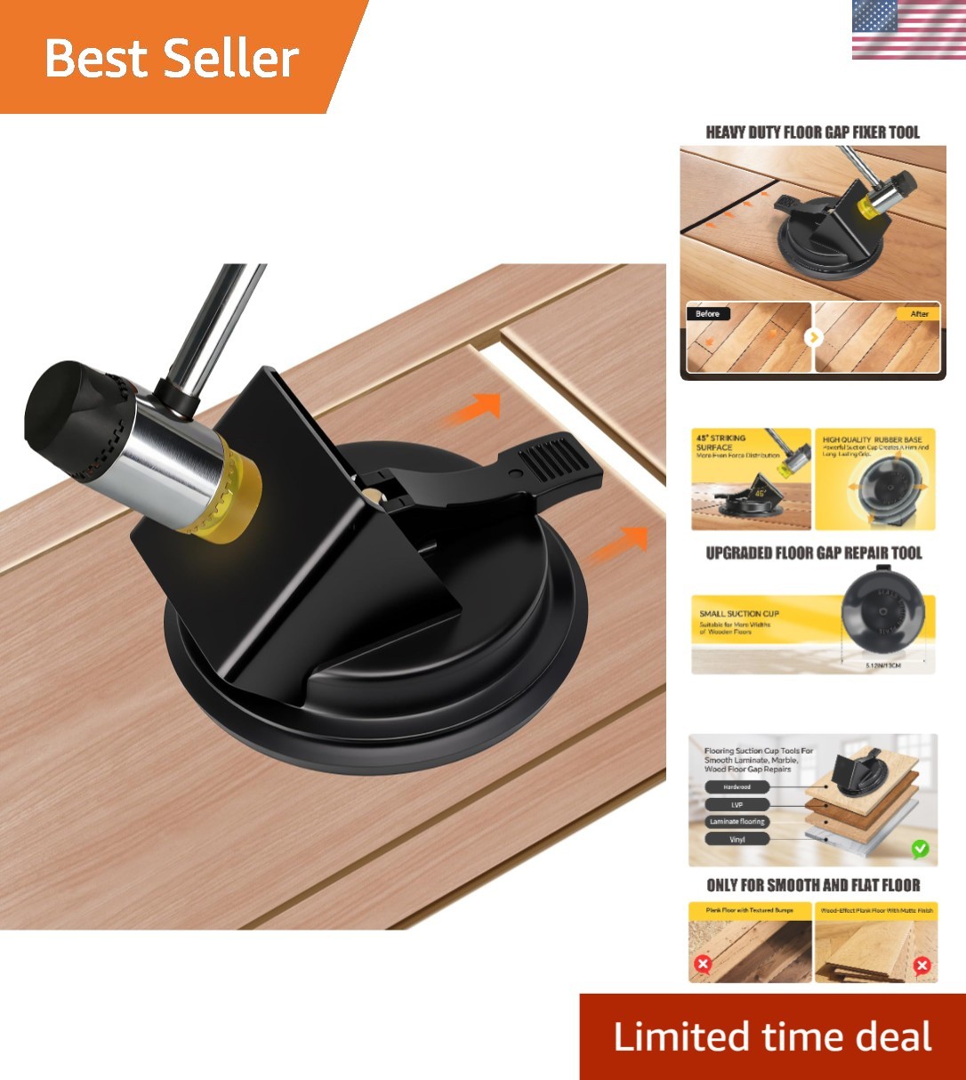 Heavy-Duty Floor Gap Fixer Tool with 130 lbs Suction Cup for Smooth Flooring
