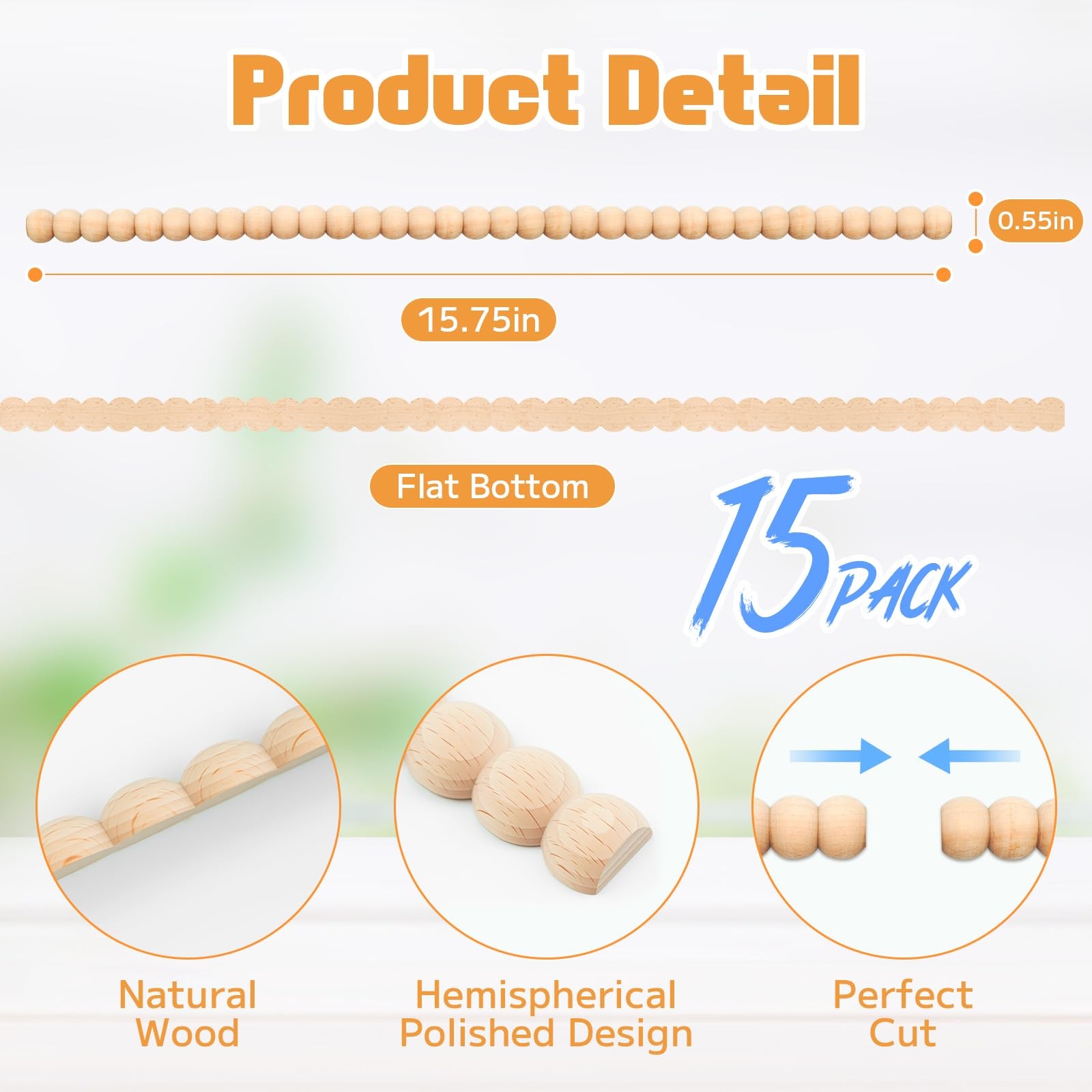 Half Bead Wood Decorative Trim Molding 15pcs- 17 Inch Unfinished 3D Decorativ…