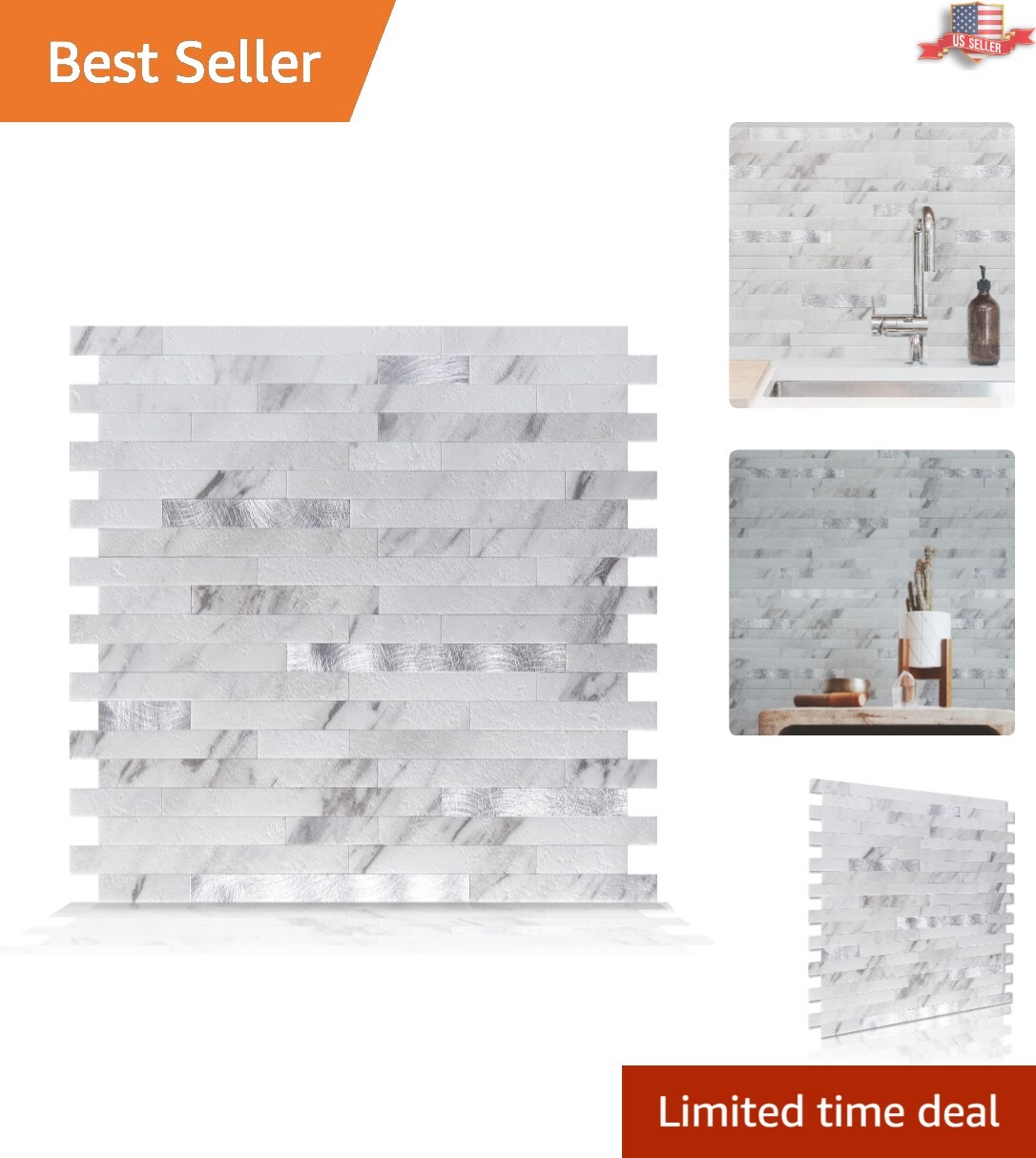 Waterproof Volakas White Stone Backsplash Tile – Durable Peel & Stick Solution