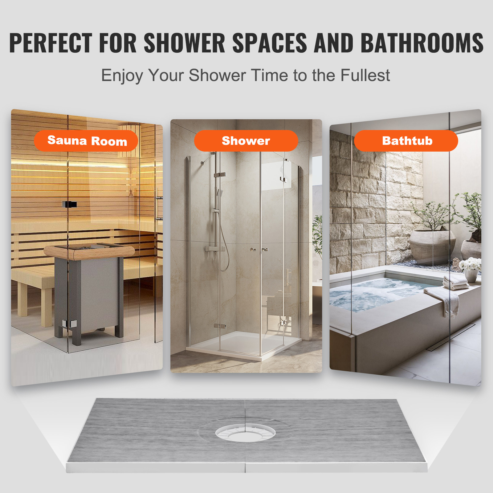 VEVOR Waterproofing Shower Curb Tray Kit 48″x72″ w/ Central Drain Thickened