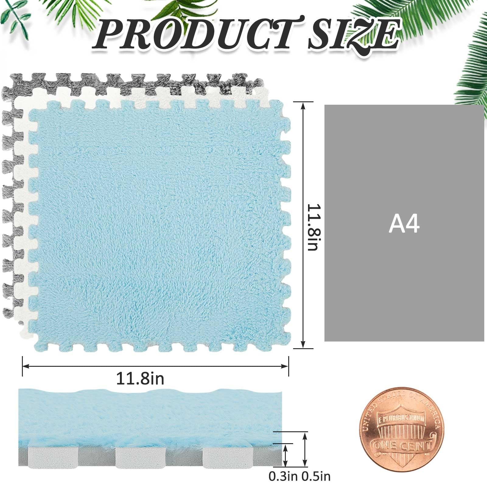 Amylove White Gray Light Blue Foam Floor Tiles 36pk