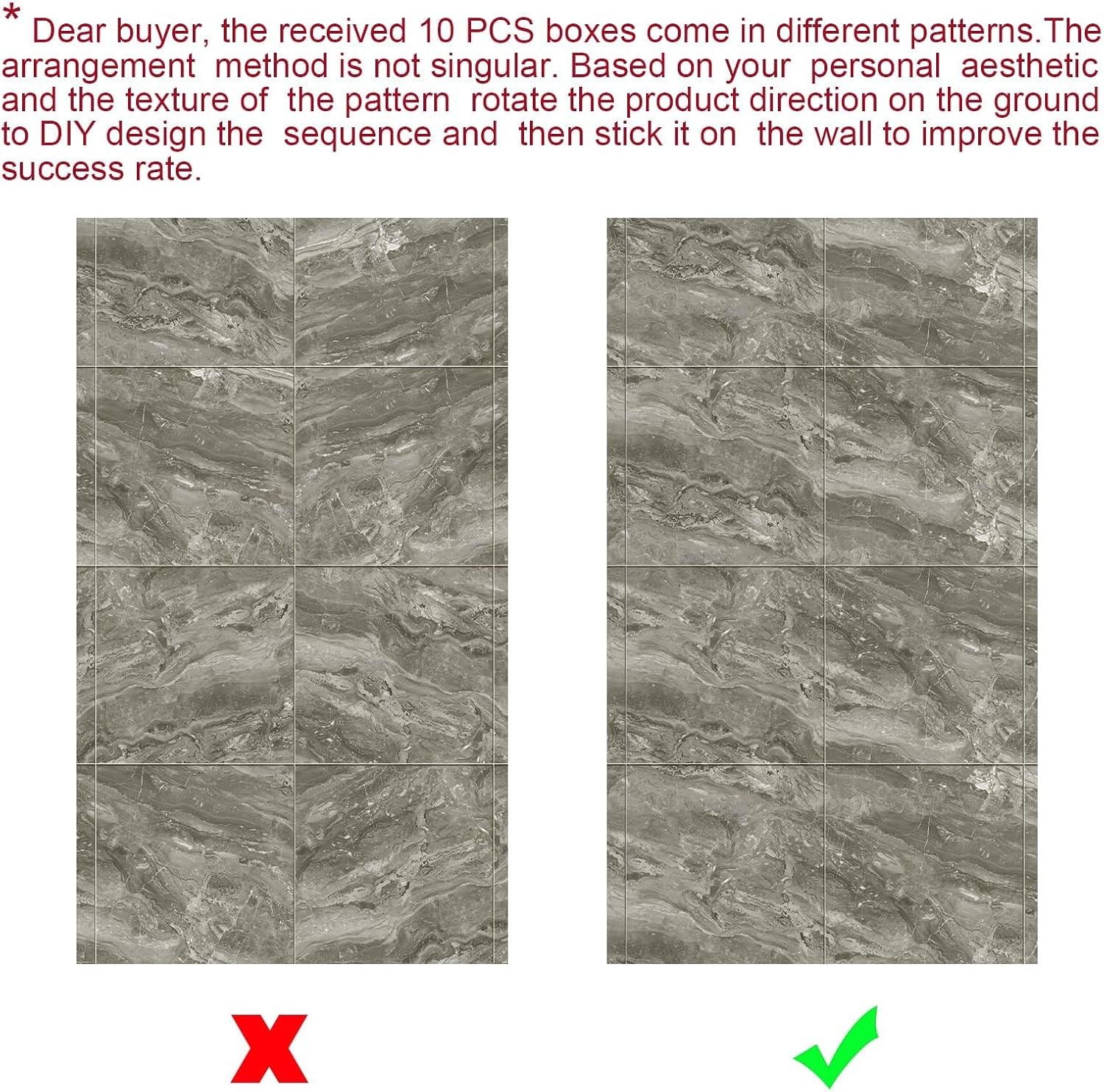 10pcs Marble Peel and Stick 23.6″ x 11.8″ x 2.5MM x 10Pack, Gray Tiles