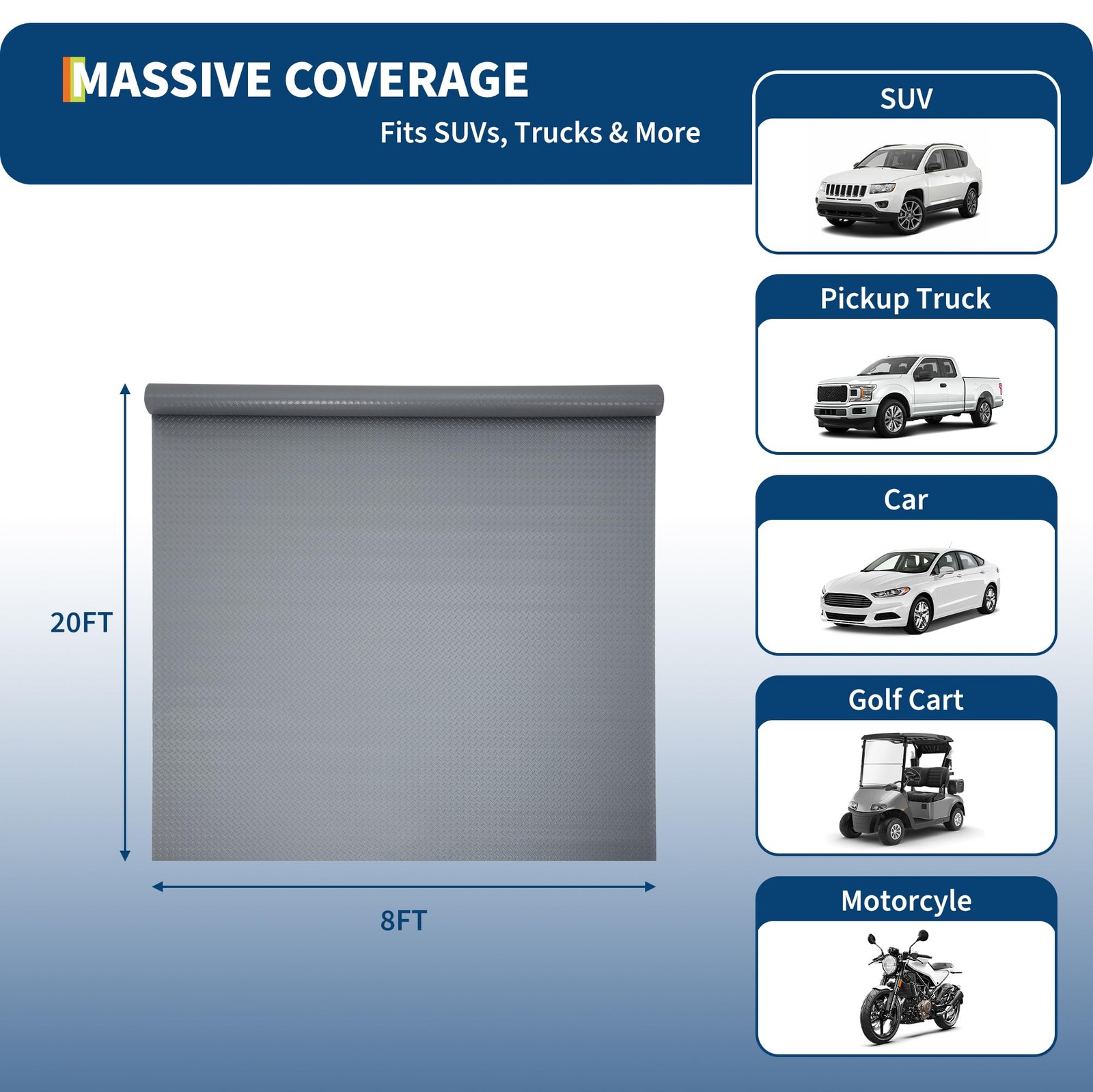 7.5×17/7.5×25/8×20 FT Garage Floor Mat, 2mm Thickened PVC Garage Floor Mat Roll