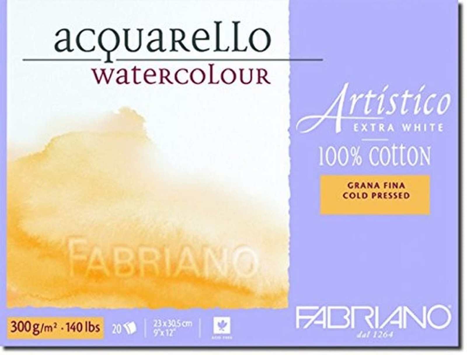 Fabriano Artistico 140 lb. Cold Press 20 Sheet Block 9×12″ – Extra White