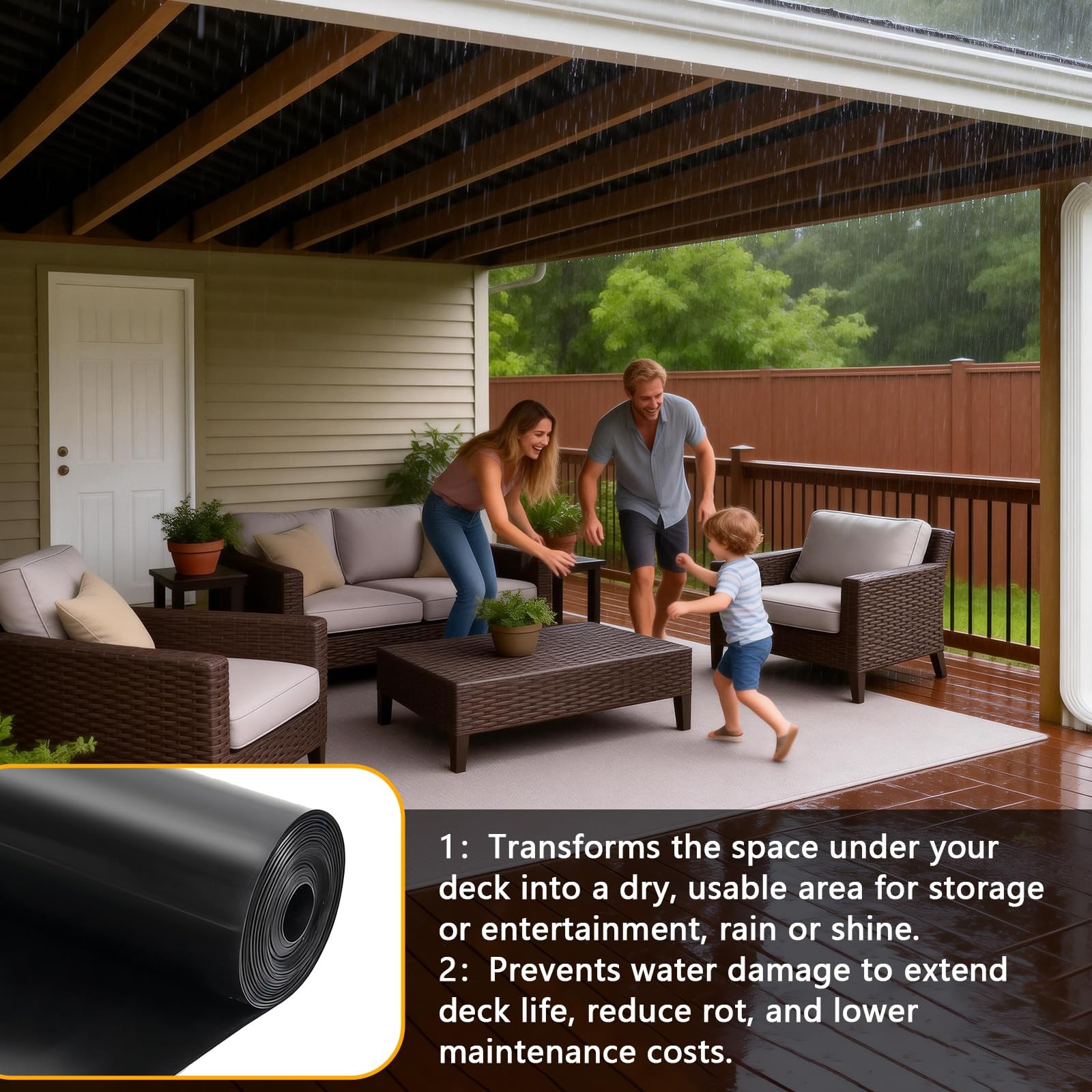1PCS 50 ft x 20 inches Black Under Deck Drainage System Trough Deck, HDPE Wat…