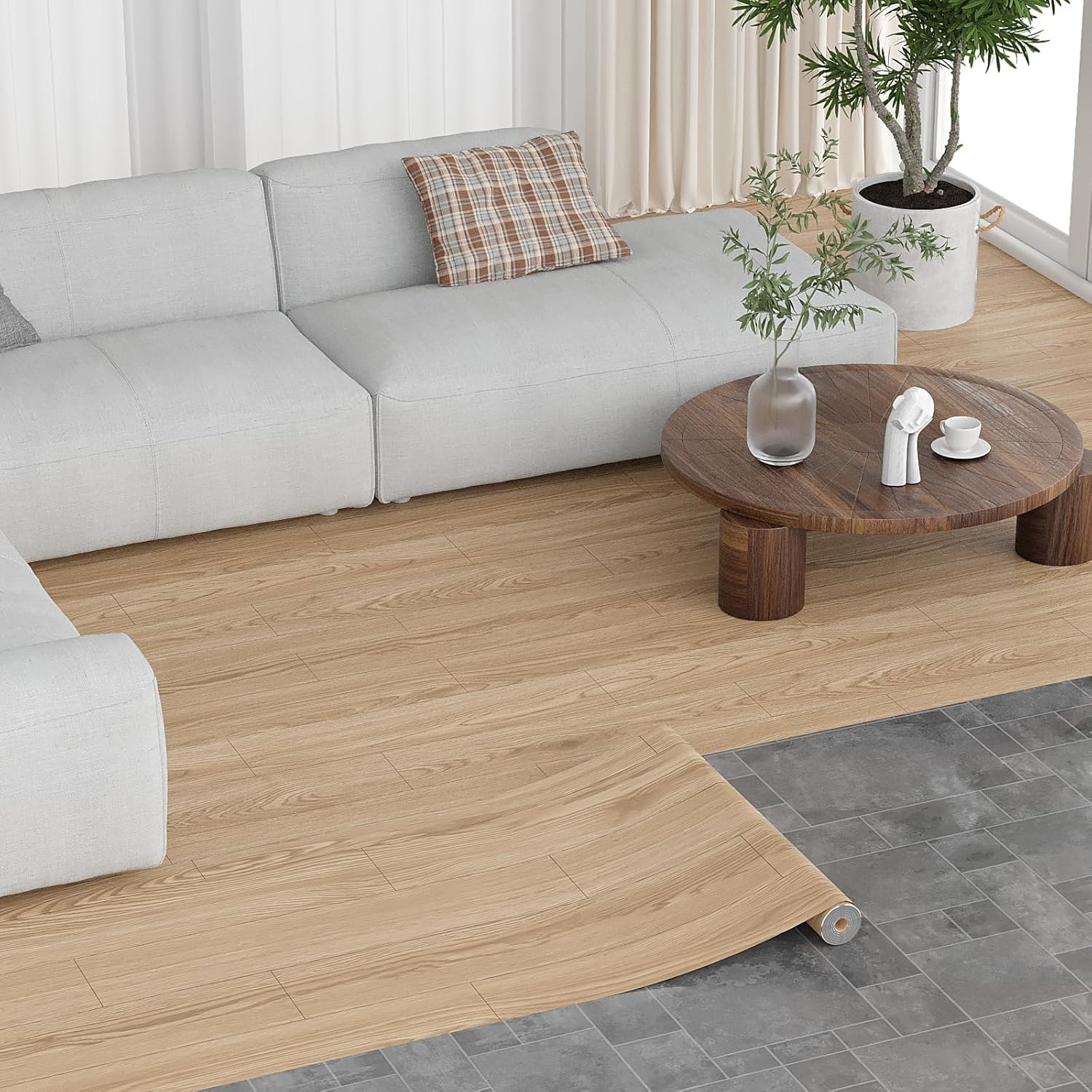 Peel and Stick Vinyl Flooring Roll 24″x 393″/ 64 Sq.Ft, Self Adhesive Vinyl W…
