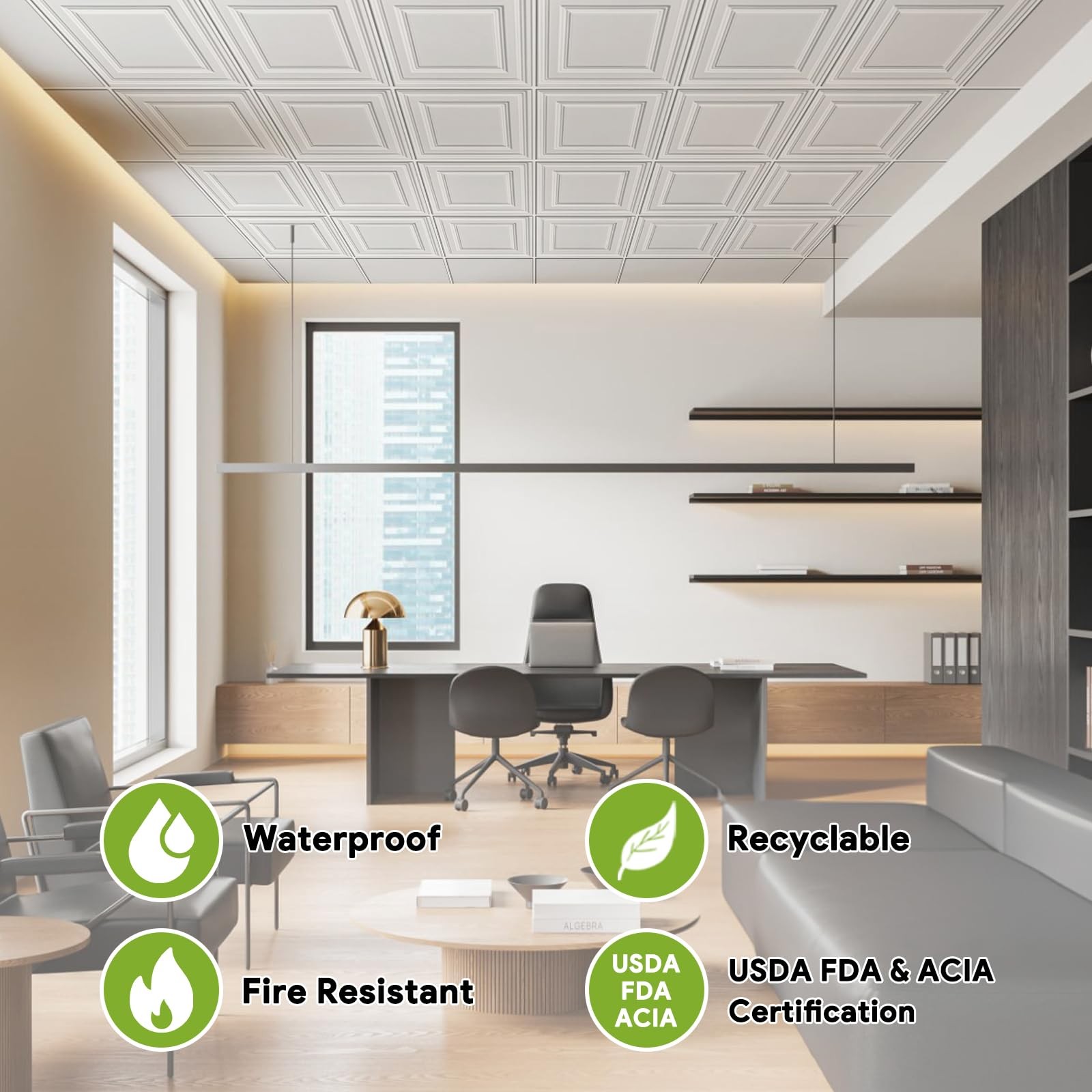 2×2 PVC Drop Ceiling Tiles 12 Pack Waterproof Fire Rated Commercial Grade