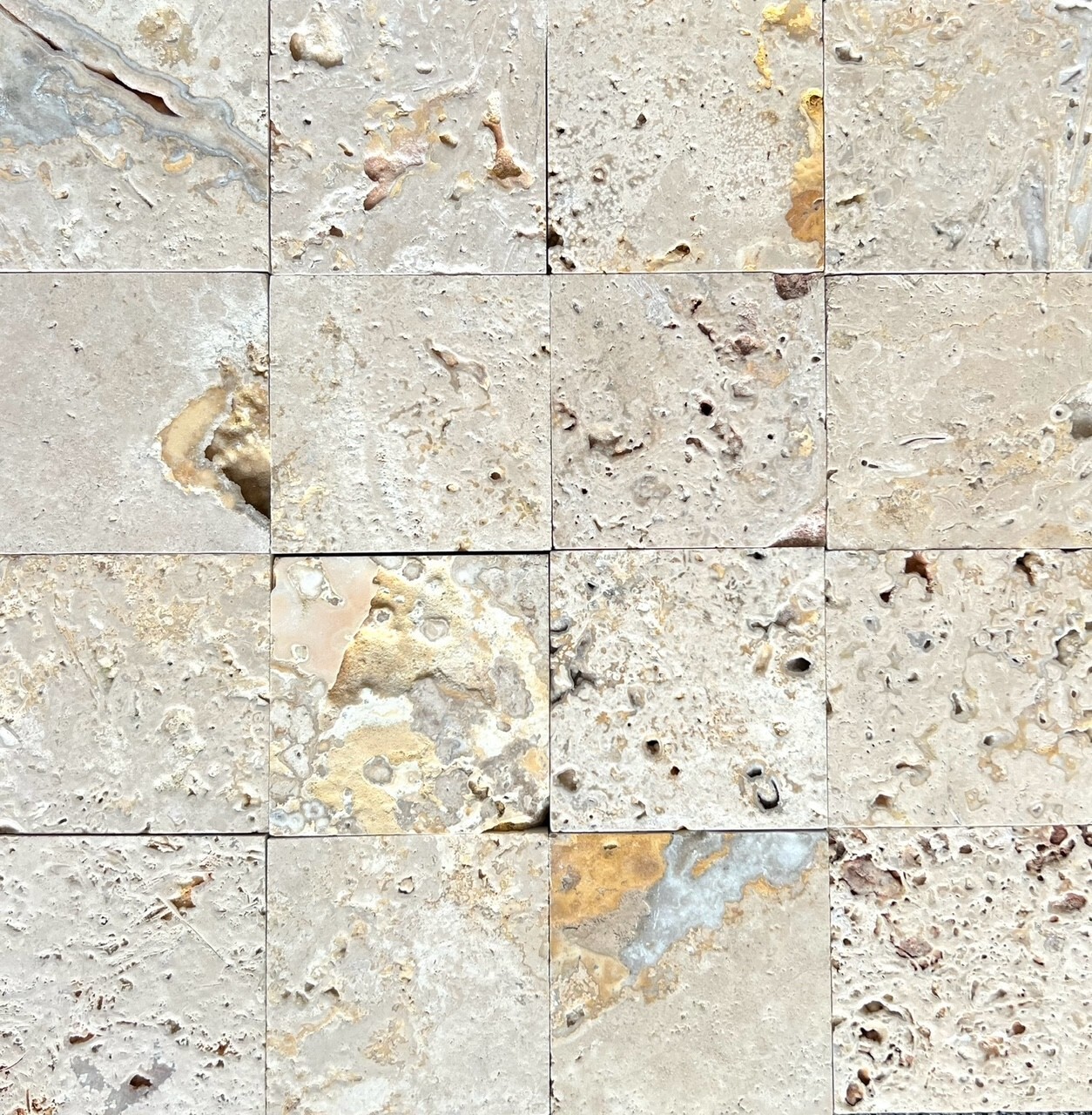 Ivory Rustic Scabos 4×4 Brushed Travertine Floor and Wall Backsplash Tile 1 SF