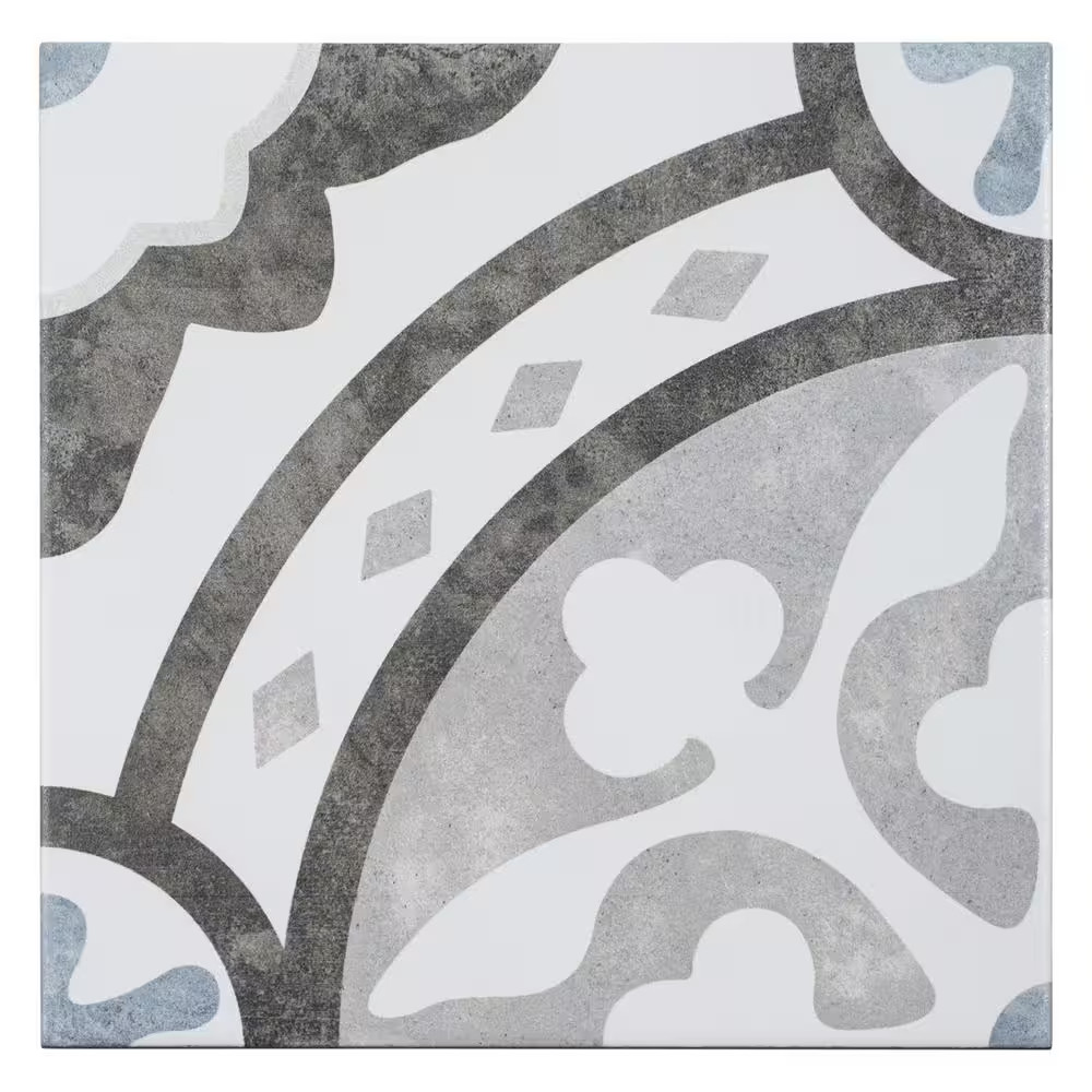 Luv Amore Grey 8 In. Encaustic Spanish/Moroccan Patterned Matte Porcelain Wall a