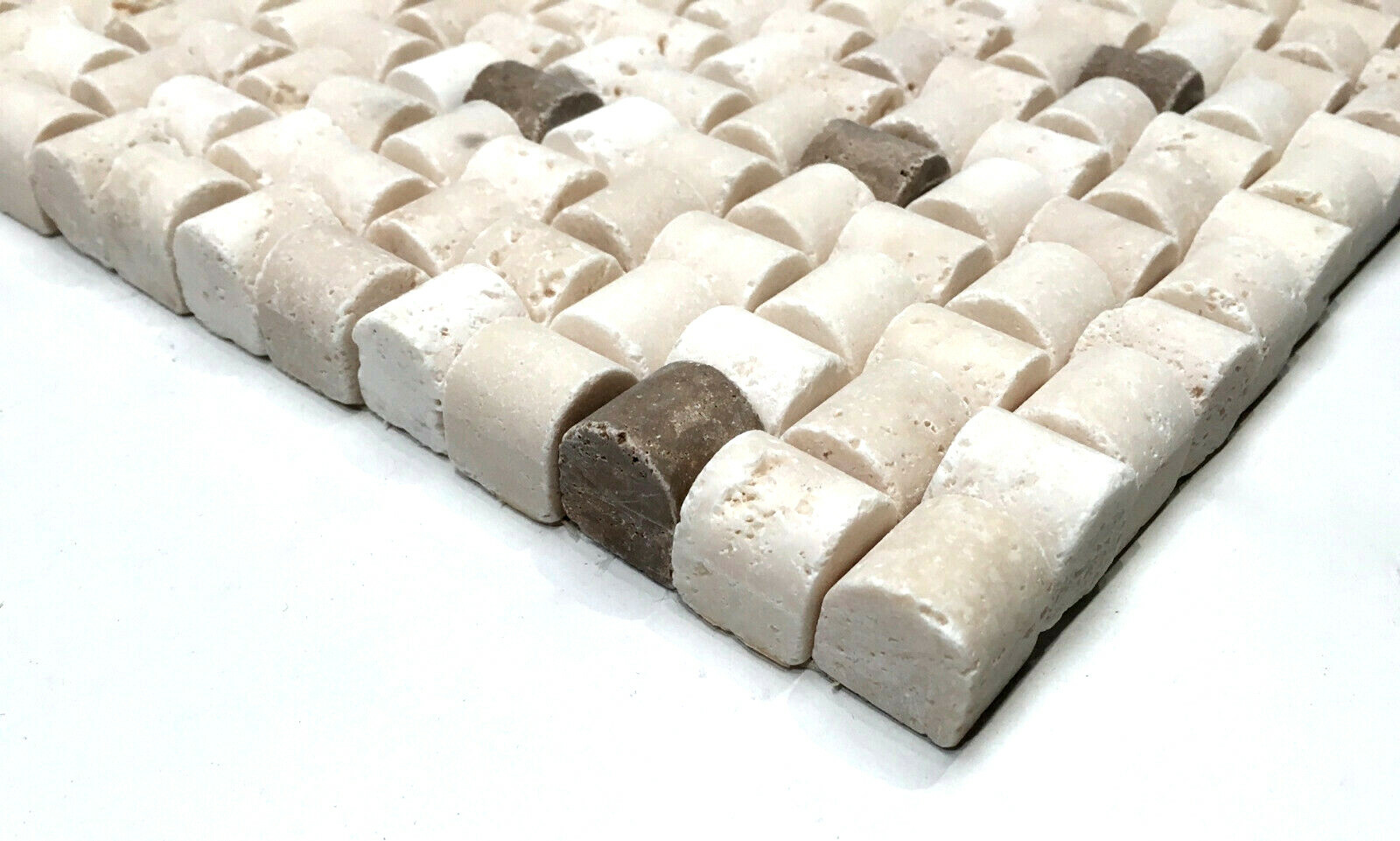 Light Bamboo with Noce Travertine Mosaic Tile Backsplash Wall (SOLD PER PIECE)