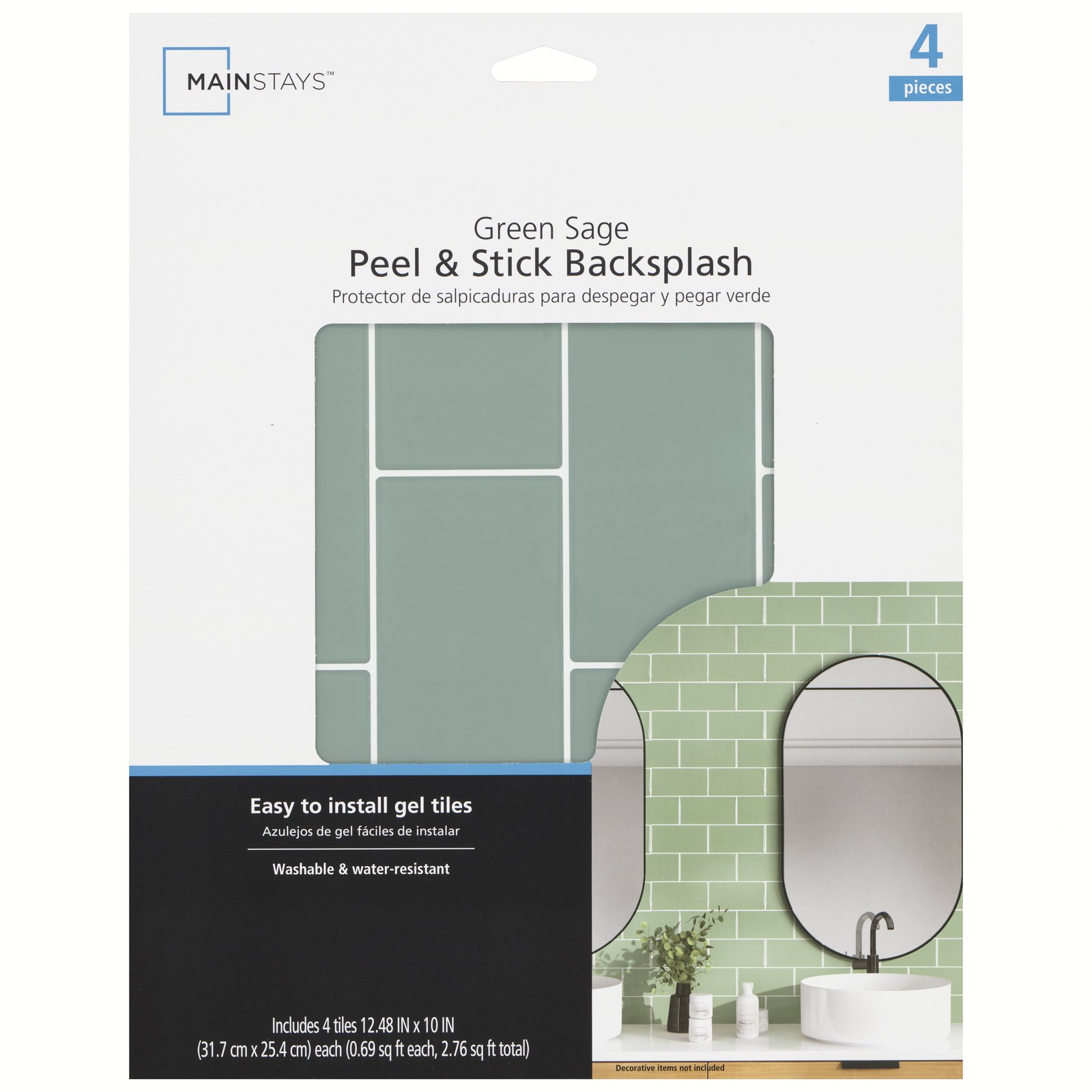 Mainstays Green Subway Peel & Stick Mosaic Wall Tile (2.76 Sqft / pack)
