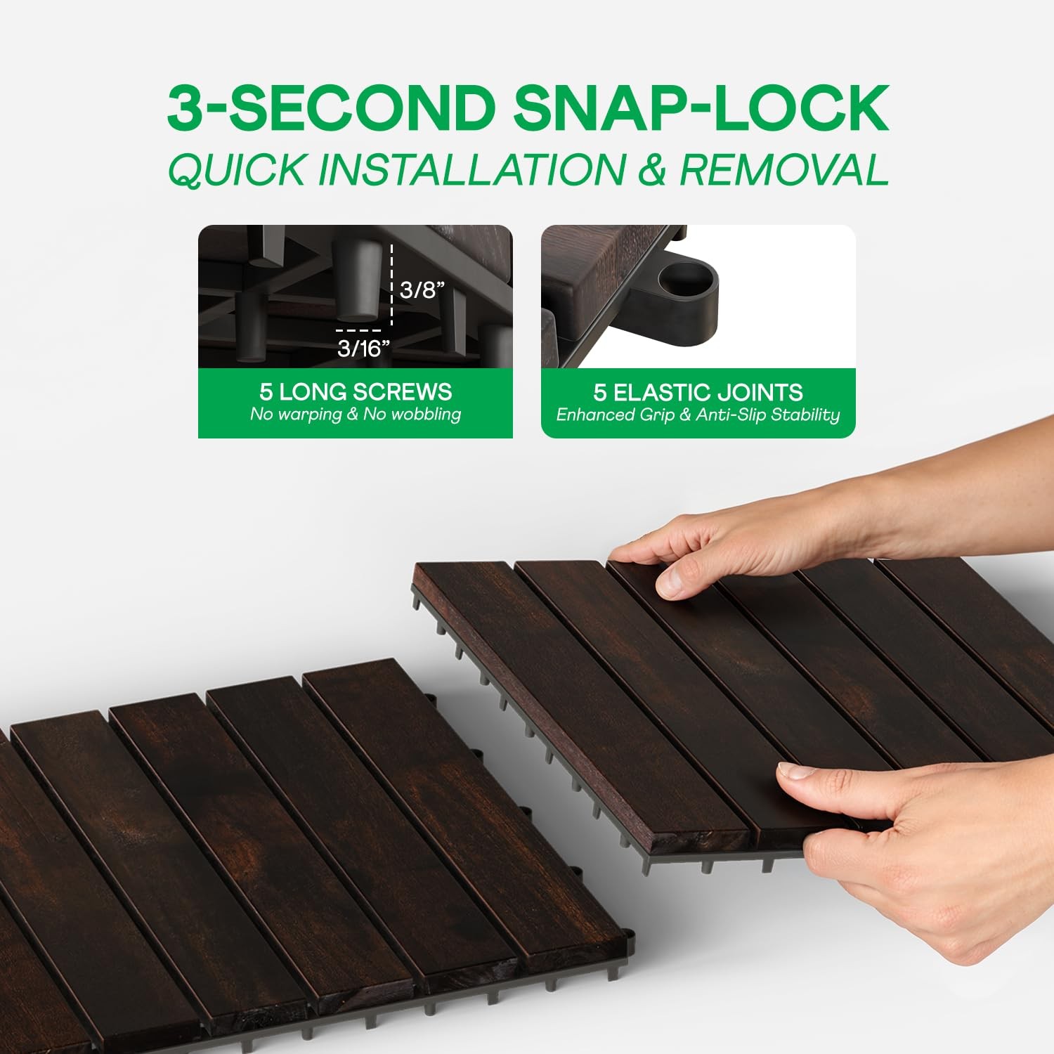 Pack of 10 Deck Tiles – Waterproof Acacia Wood for Outdoor Flooring,