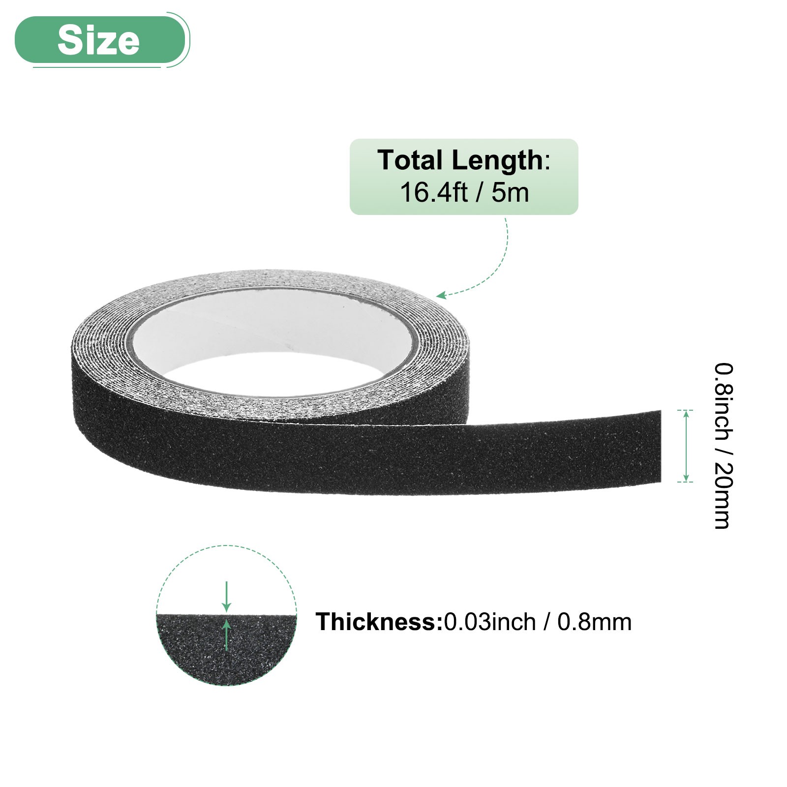 1-Pack Grip Tape, 0.8Inch x 16.4ft/20mm x 5m PVC Friction Tape for Steps [Black]