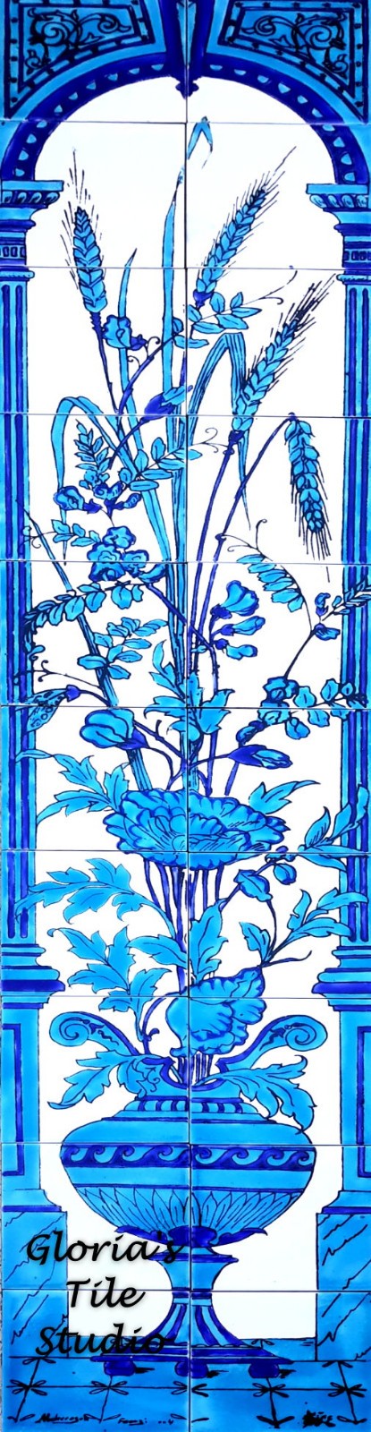 Arabesque Design Mosaic Backsplash Centerpiece, Ceramic Tiles Wall Mural Panel