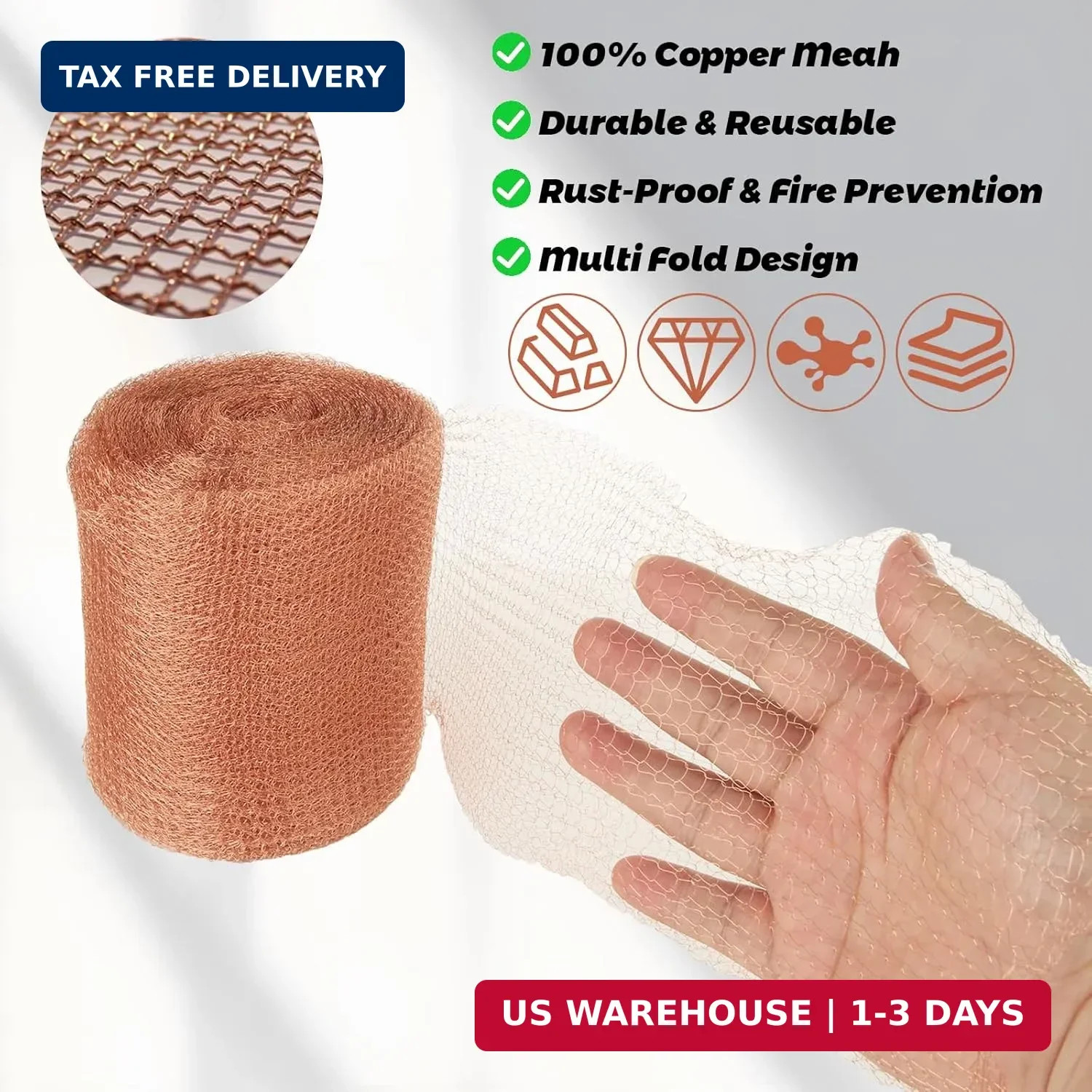 5 in x 100 ft Copper Mesh Rodent Control, Proof Wire Screen Roll, Rustproof Pure