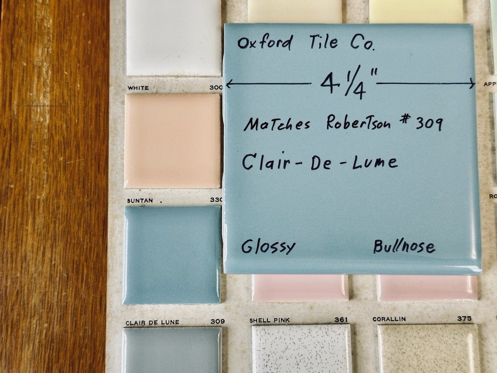 1 pc. Clair-De-Lume: 4-1/4″ Glossy Bullnose Ceramic Tile, Oxford + Robertson Co.