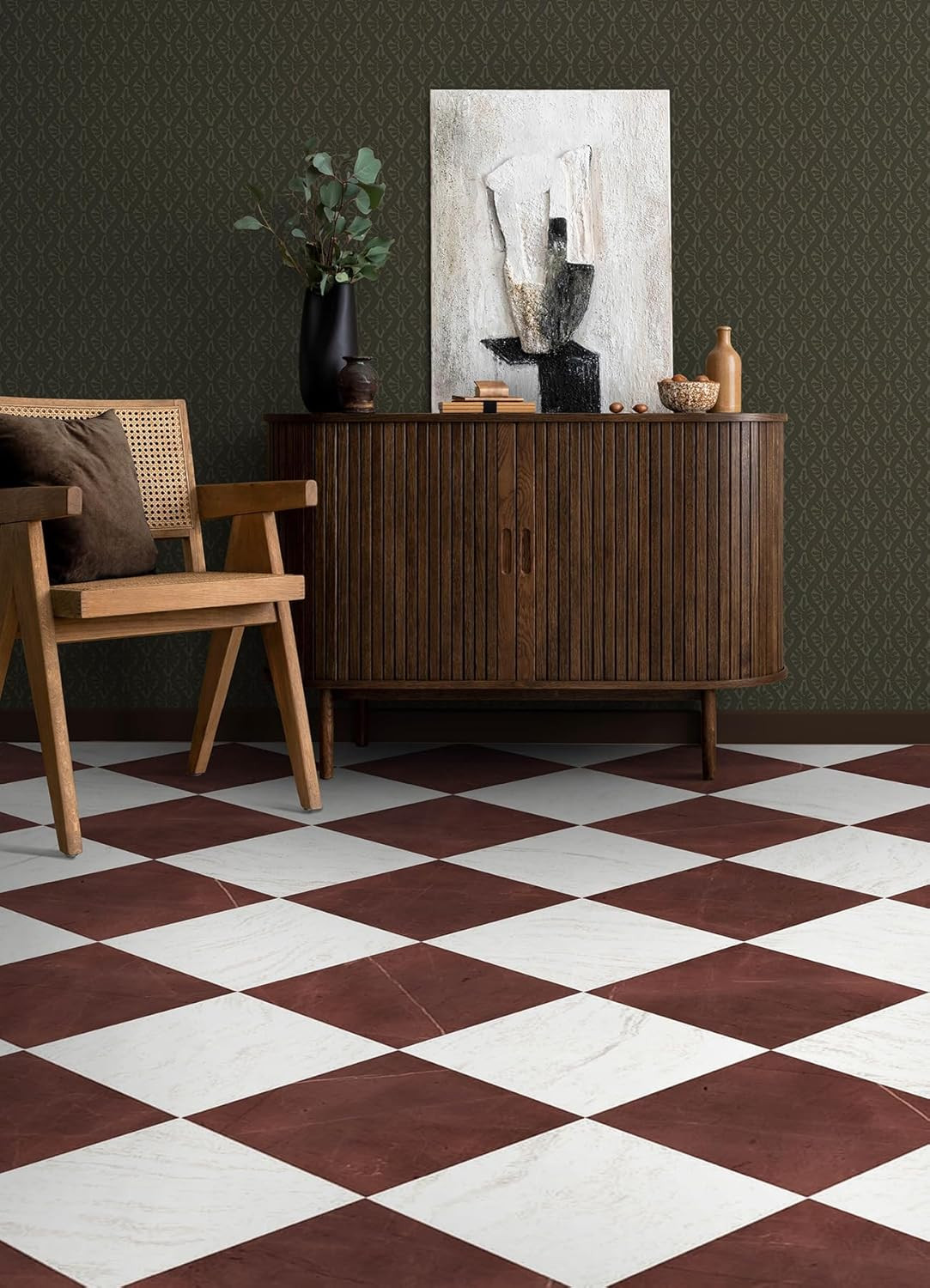 X Chris Loves Julia Bonneville Oxblood Peel and Stick Floor Tiles