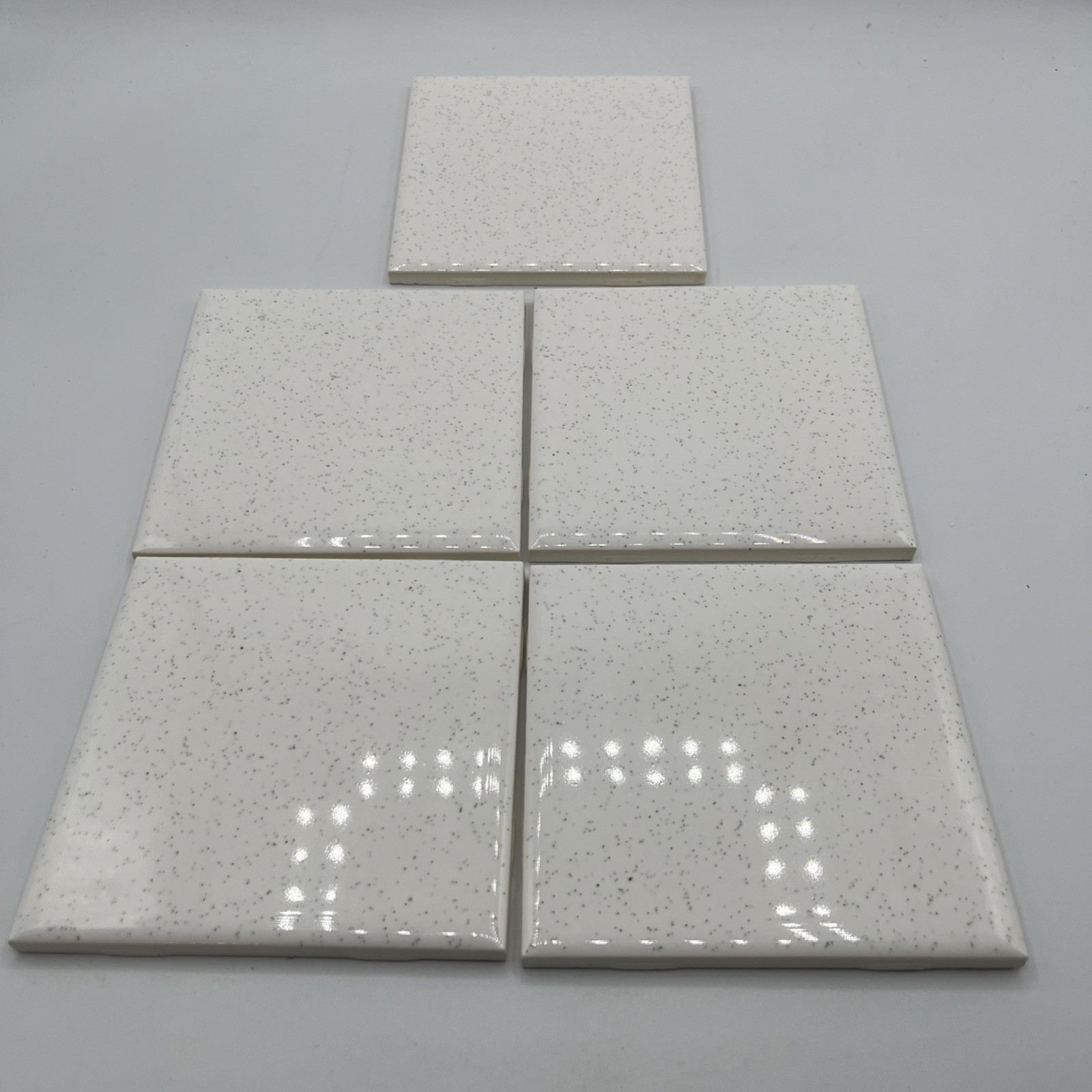 5 pcs American Olean 4 1/4″ Ceramic Tile Salt & Pepper #45 Black Speckled Glossy