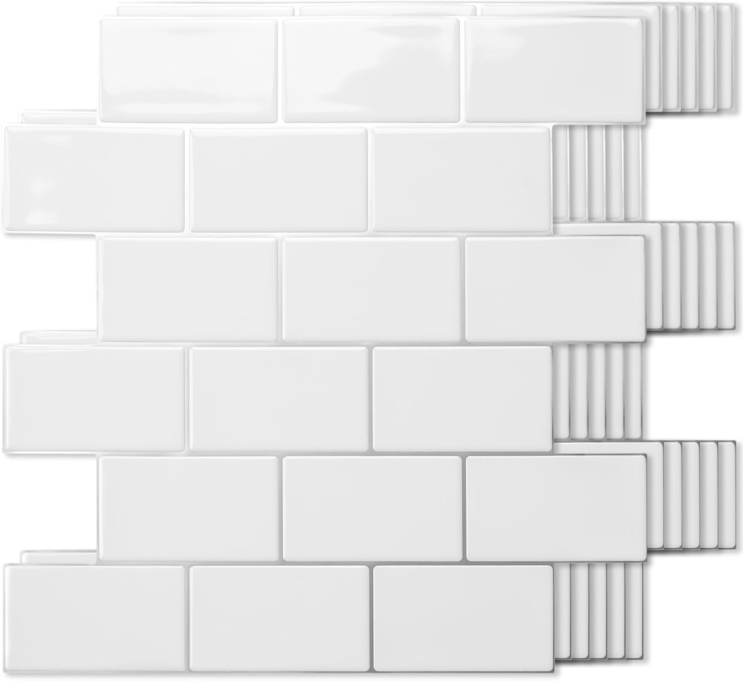 Peel and Stick White with Silver Grout Wall Tiles – 10-Pack of 12 X12