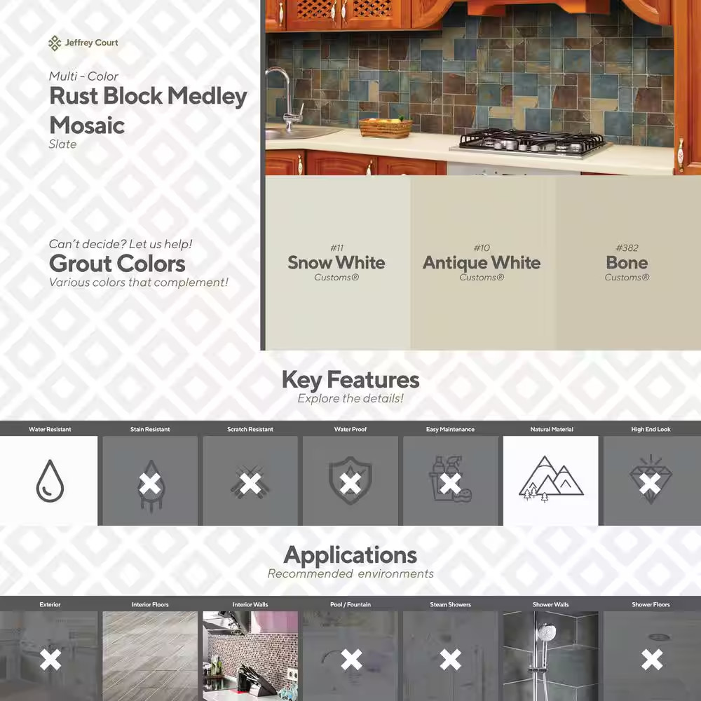 Rust Block Medley Multi-Color 11.75 In. X 11.75 In. Slate Wall and Floor Mosaic