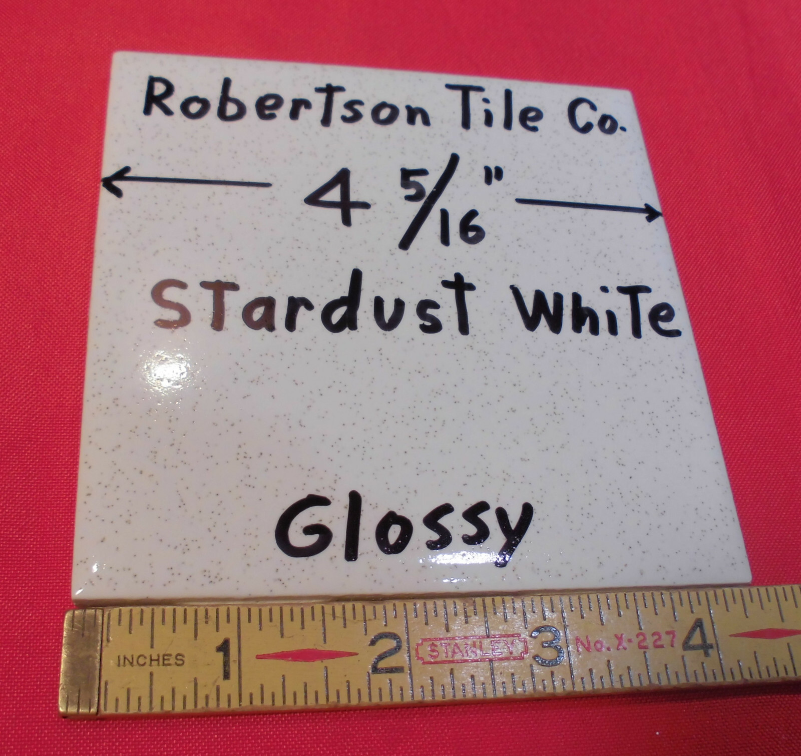 5 pcs. White Speckled; tiny light & dark specks 4-5/16″- 4-3/8″ Robertson Tile
