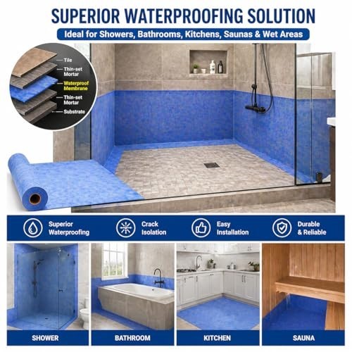 Waterproof Membrane for Showers, 3.3 Ft X 98.5 Ft (323 Sq Ft), Schluter Membrane