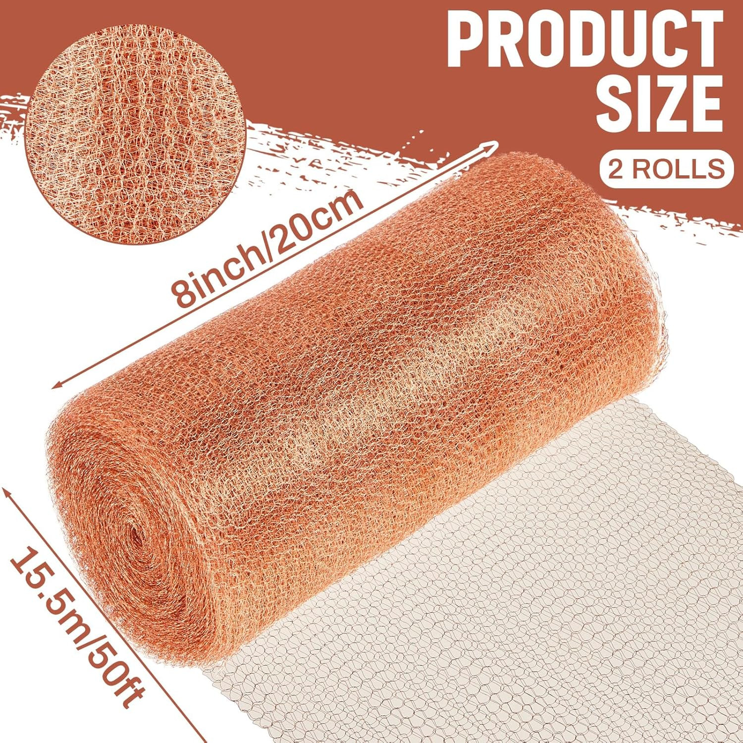 8″ X 100 Ft Copper Mesh Rodent Control Copper Wool for Slugs Rustproof DIY Hole